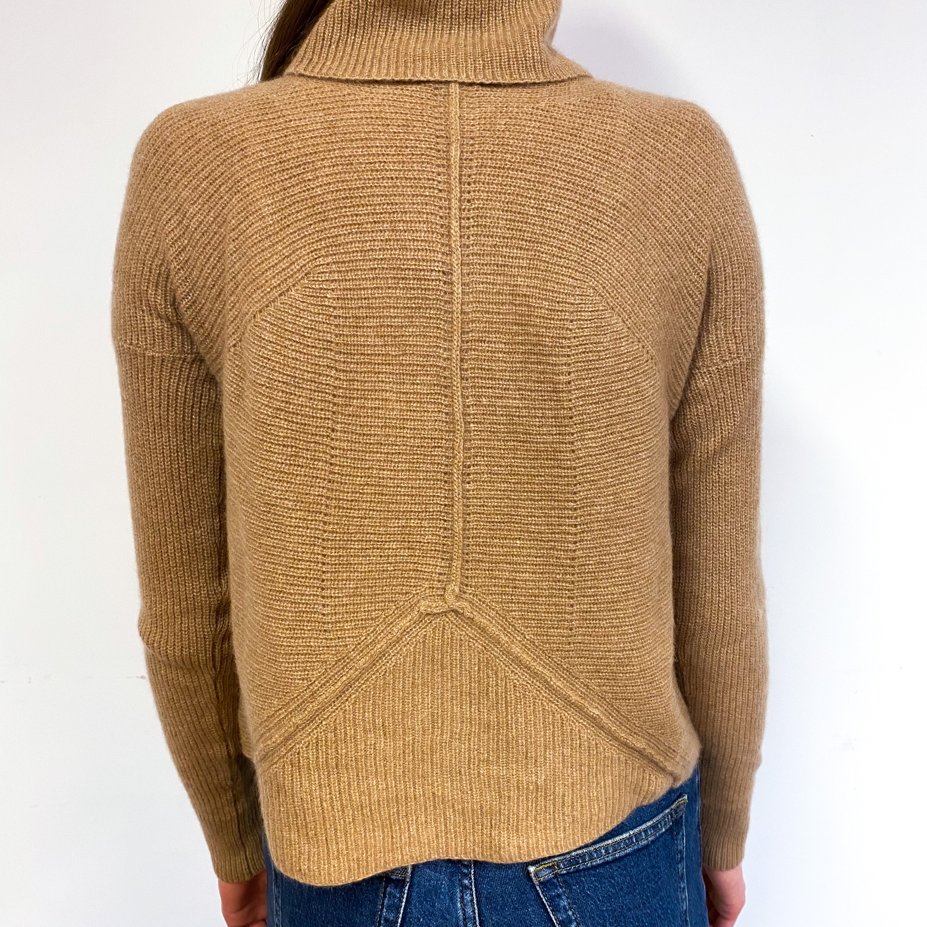 Slouchy Butterscotch Brown Cashmere Funnel Neck Jumper Extra Small
