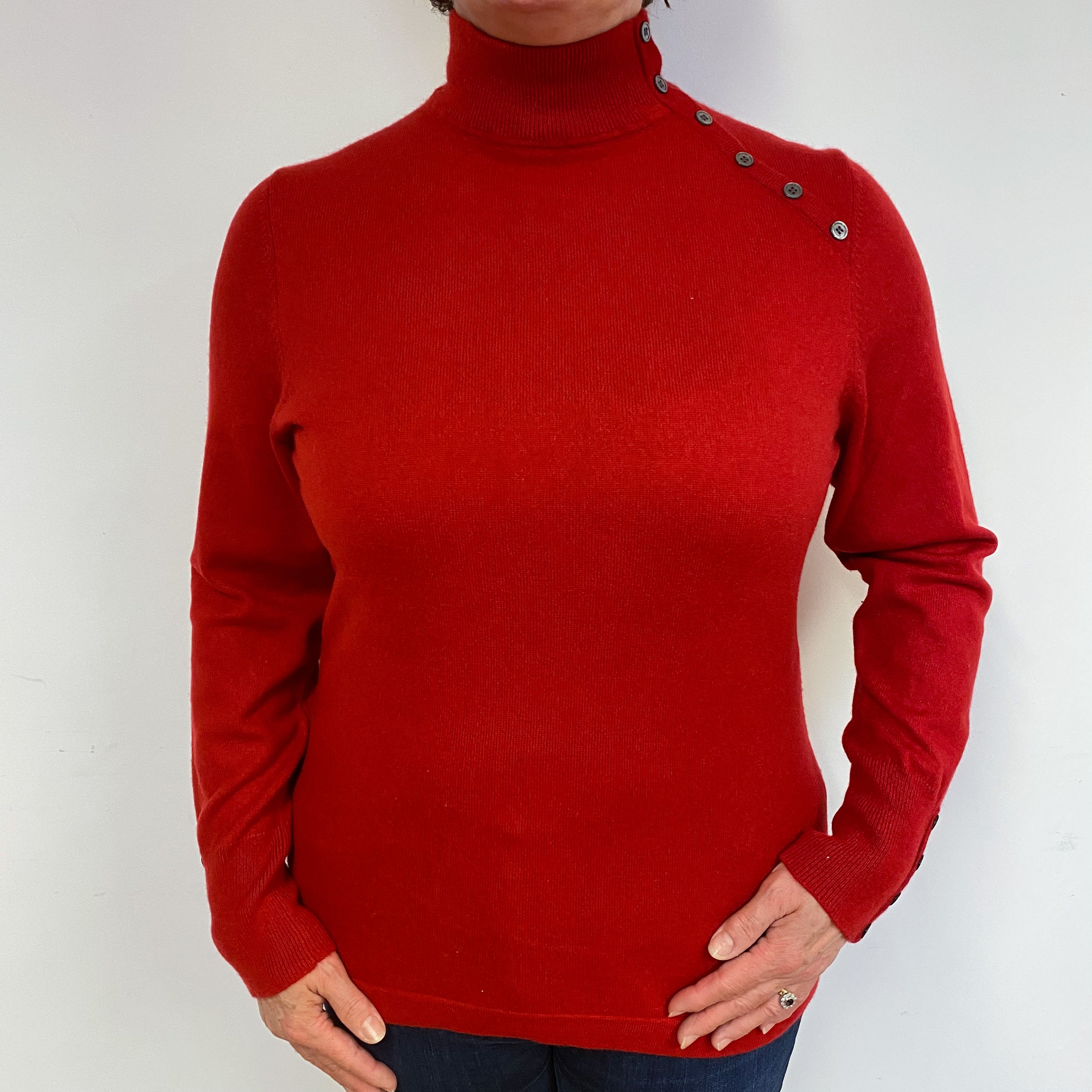 Post Box Red Cashmere Polo Neck Jumper Large