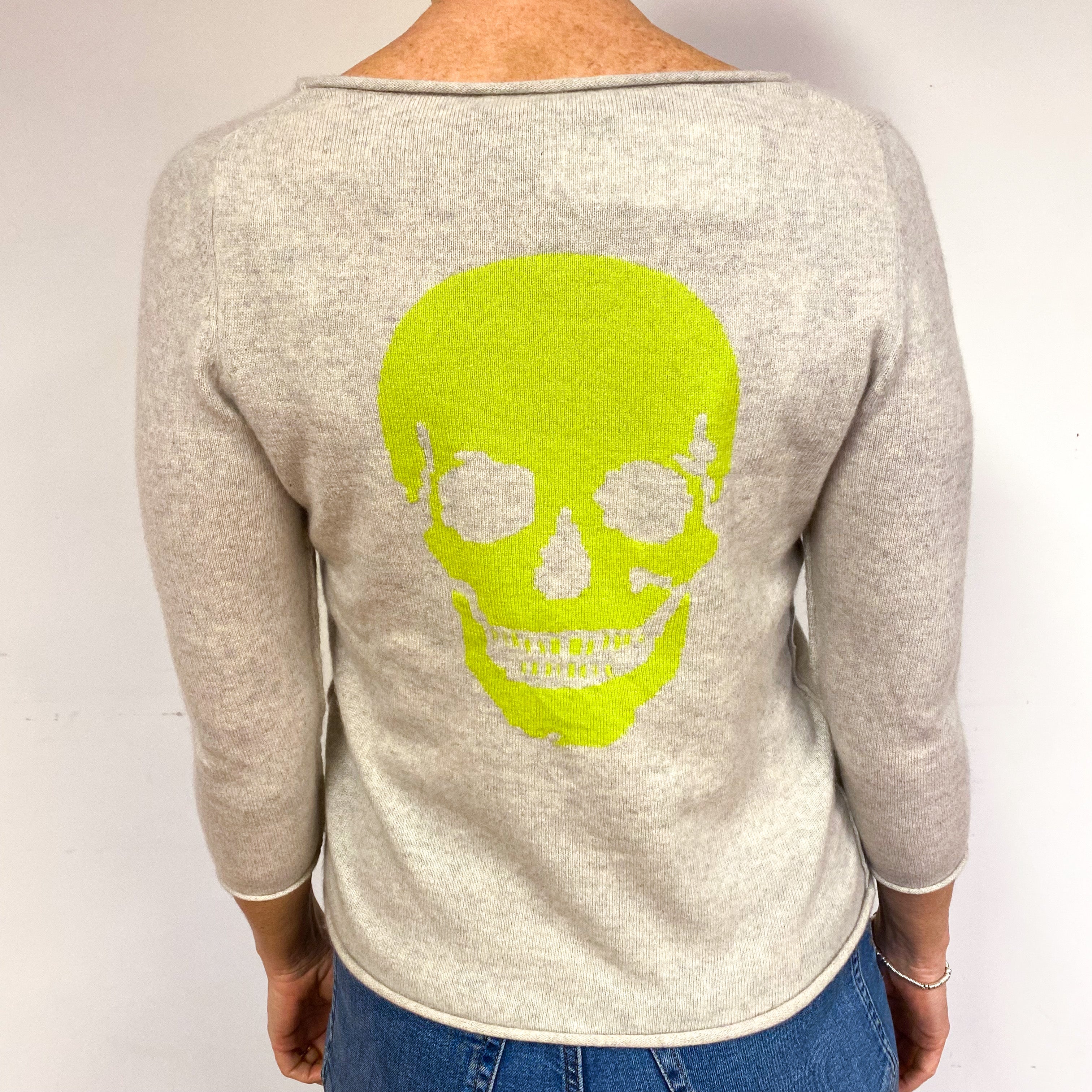 Mist Grey Skull Motif Cashmere Crew Neck Jumper Medium