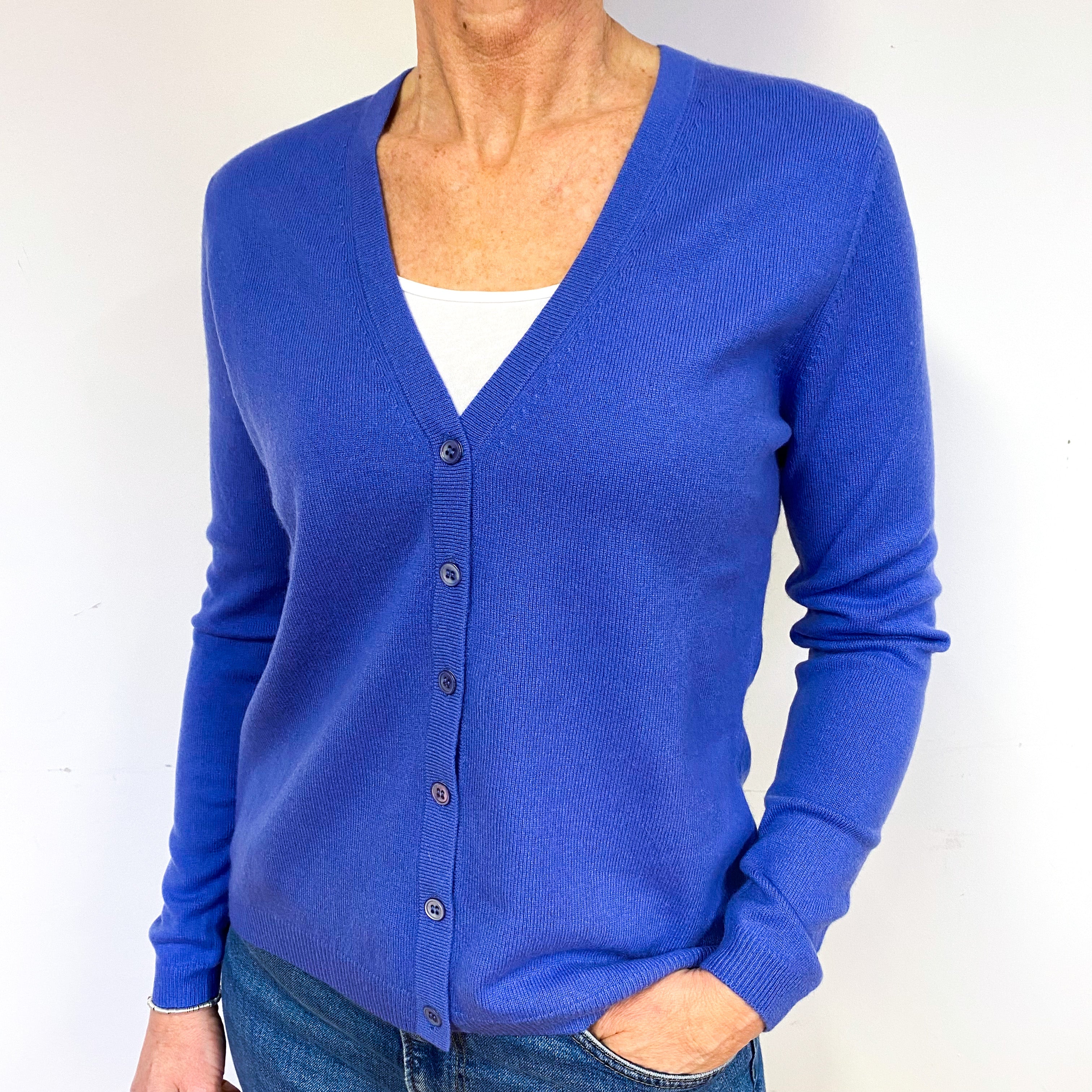 New Bluebell Purple Cashmere V- Neck Cardigan Medium