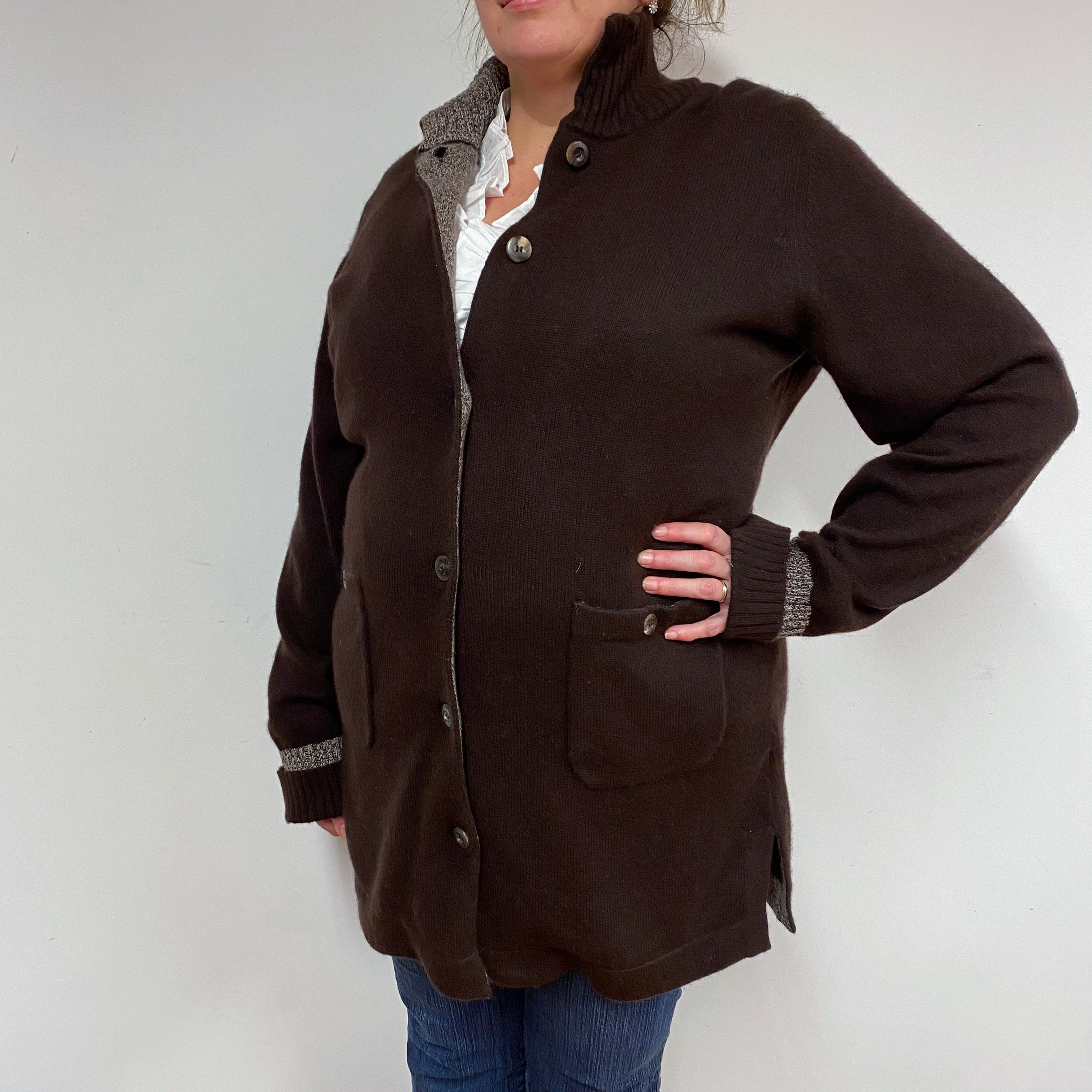 Peppercorn Brown Heavy Knit Cashmere Jacket Extra Large