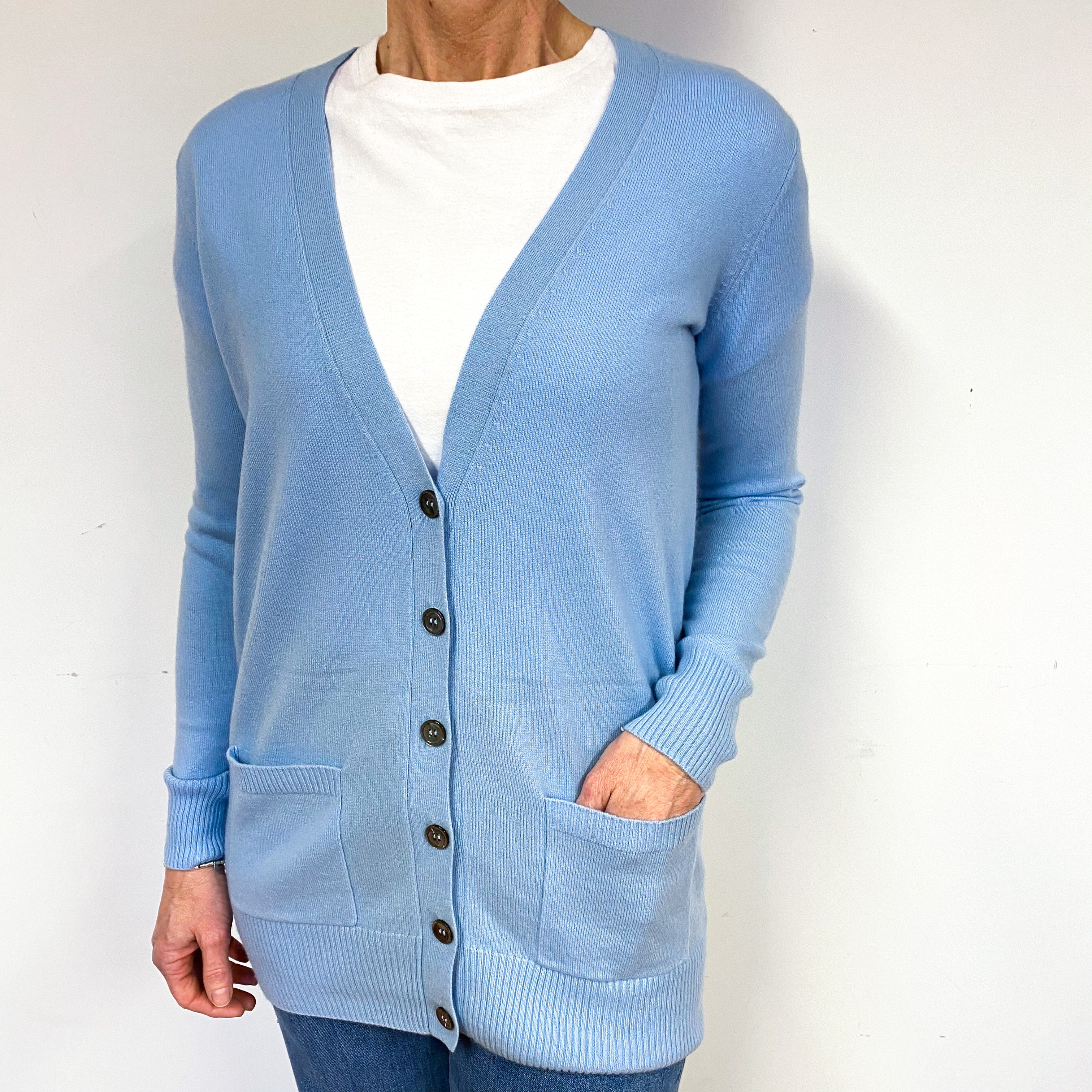 Pale Blue Cashmere V-Neck Cardigan Medium