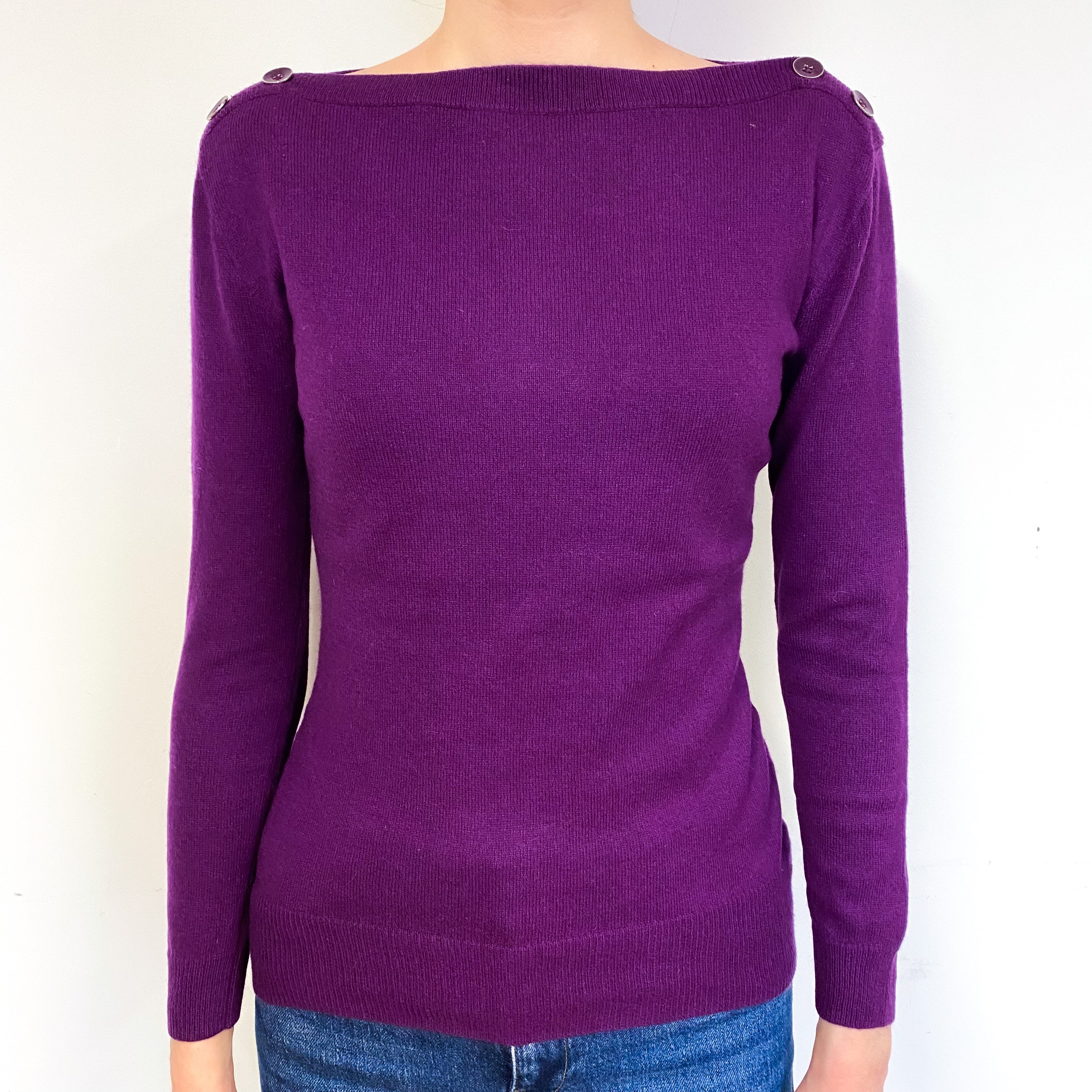 Viola Purple Cashmere Boat Neck Jumper Extra Small
