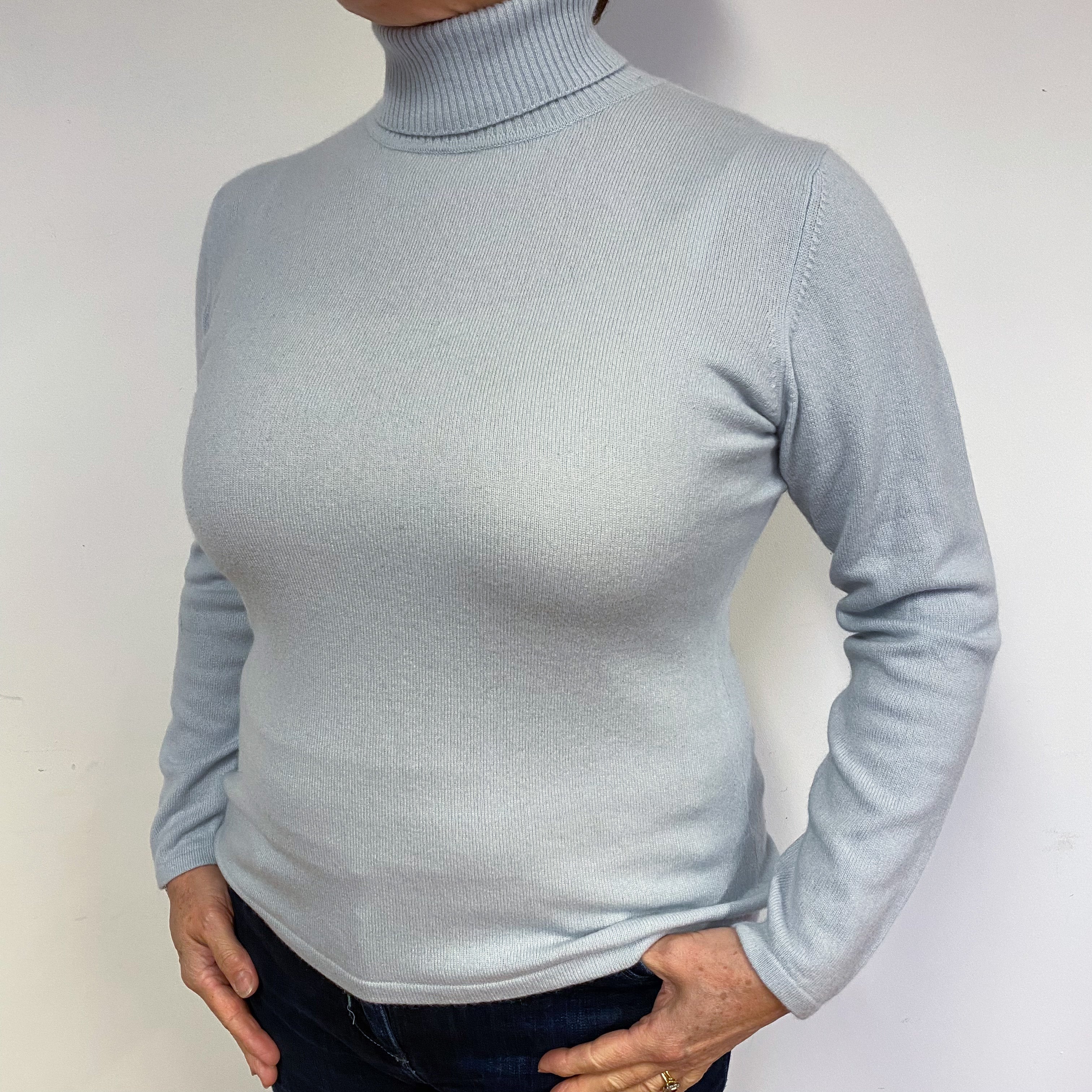 Ice Blue Cashmere Polo Neck Jumper Large