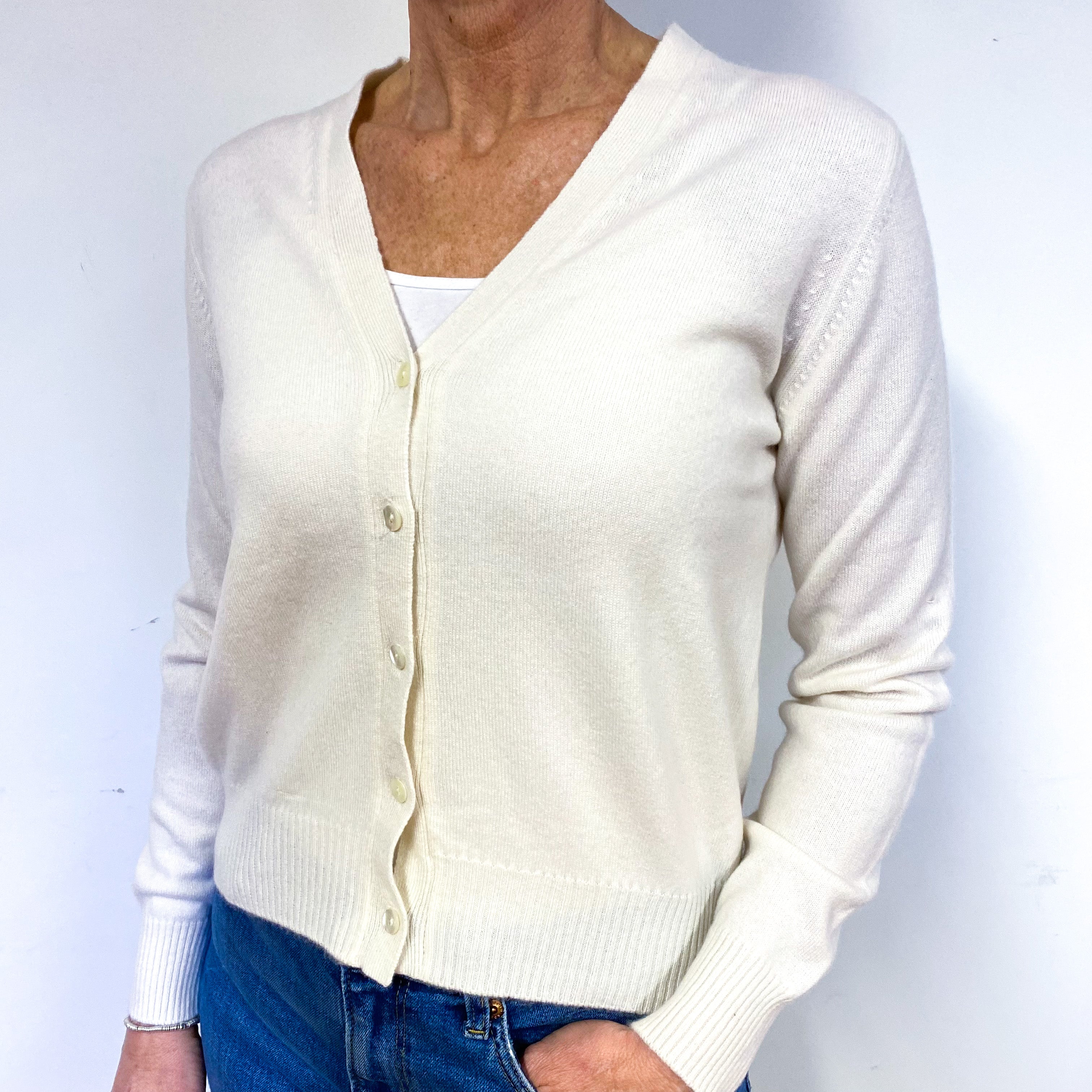 Cream Cashmere V-Neck Cardigan Medium