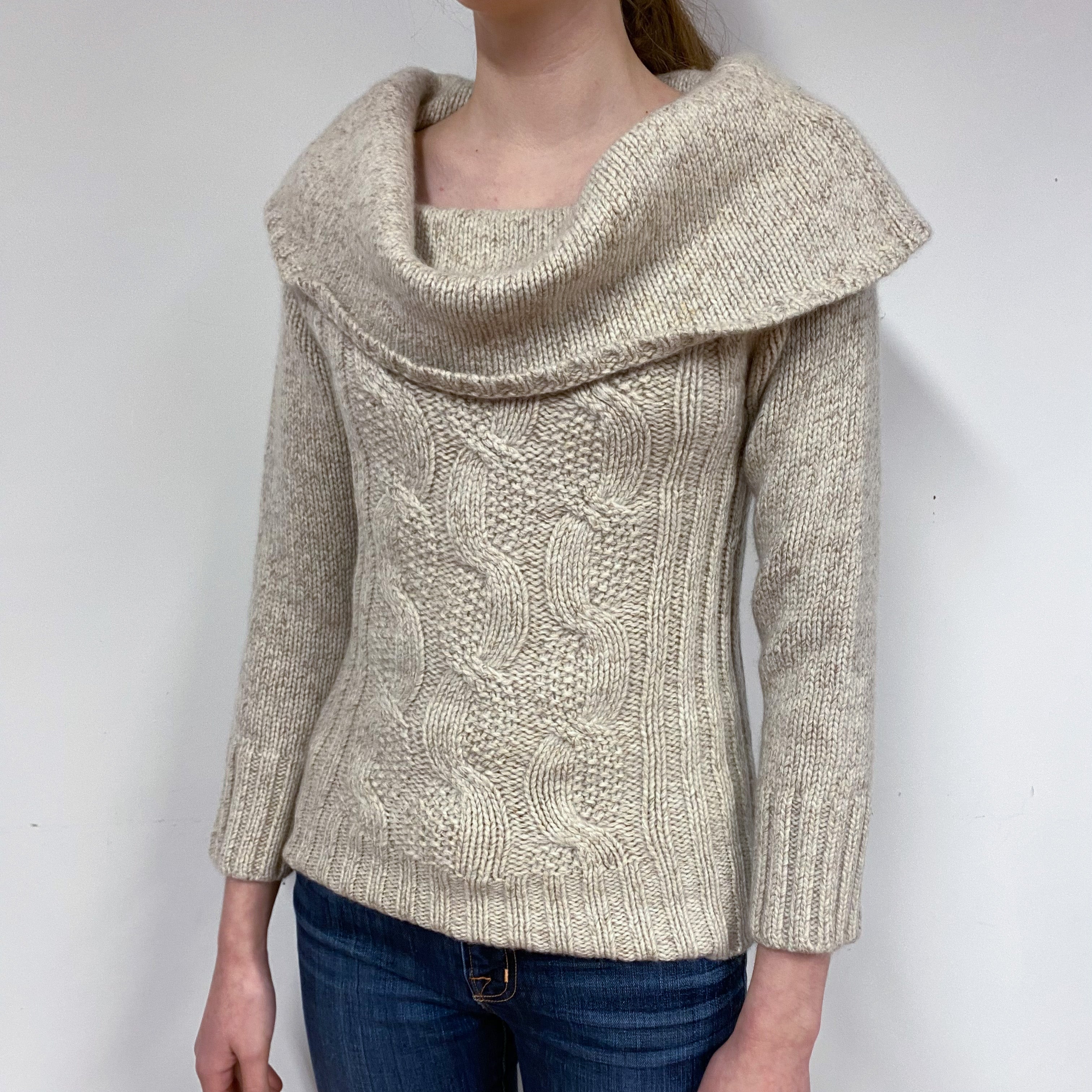 Chunky Oatmeal Cashmere Off-Shoulder Jumper Extra Small
