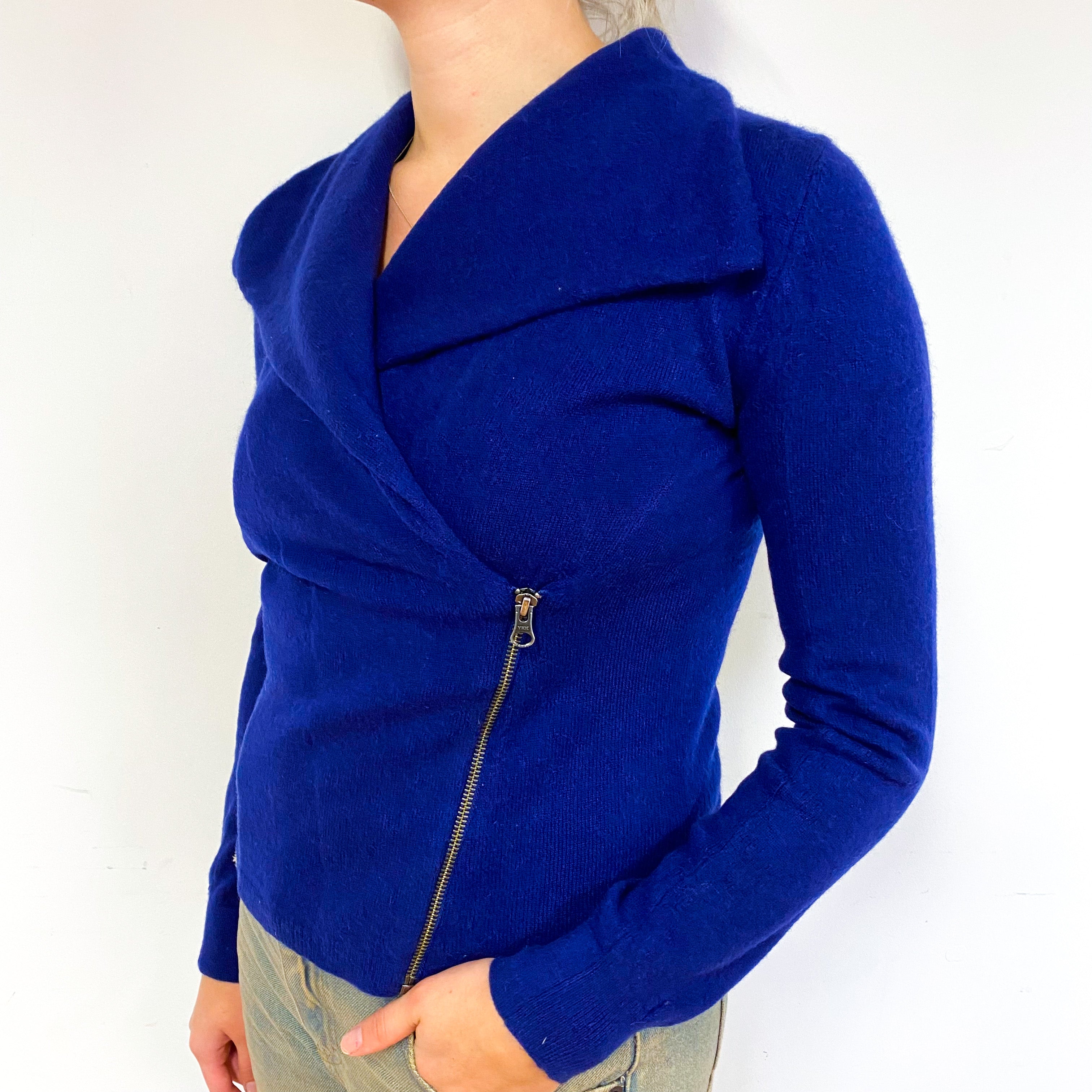 Indigo Blue Cashmere Collared Cardigan Small