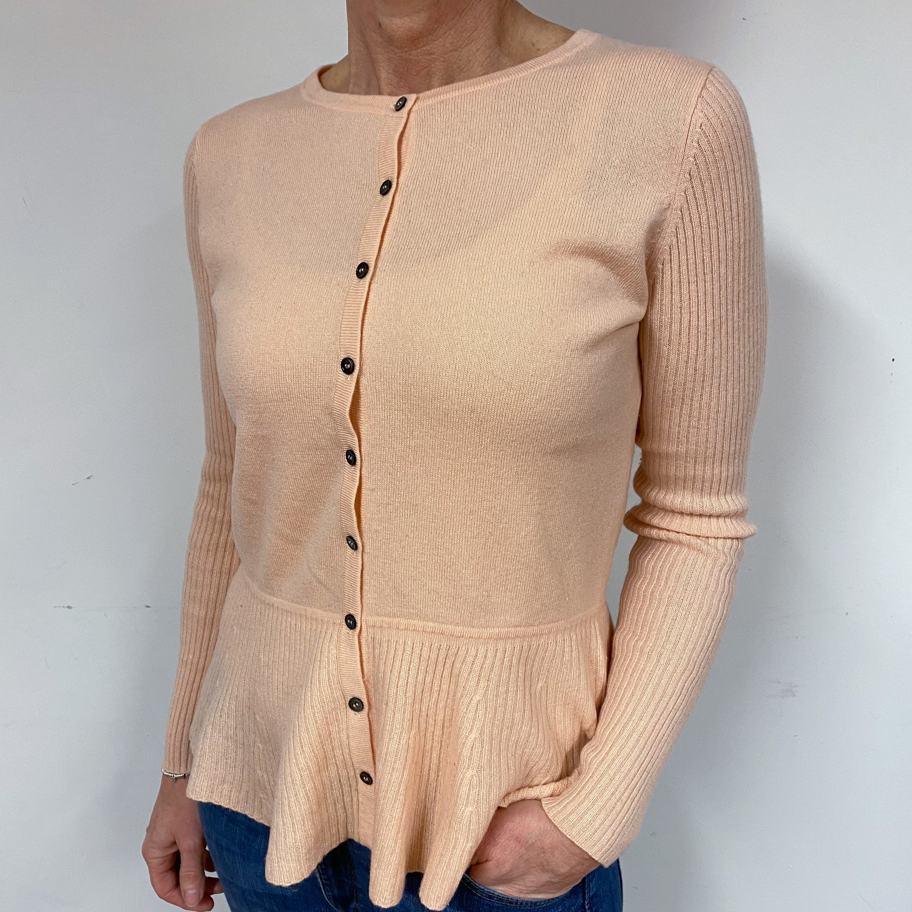 Shell Pink Cashmere Peplum Cardigan Medium