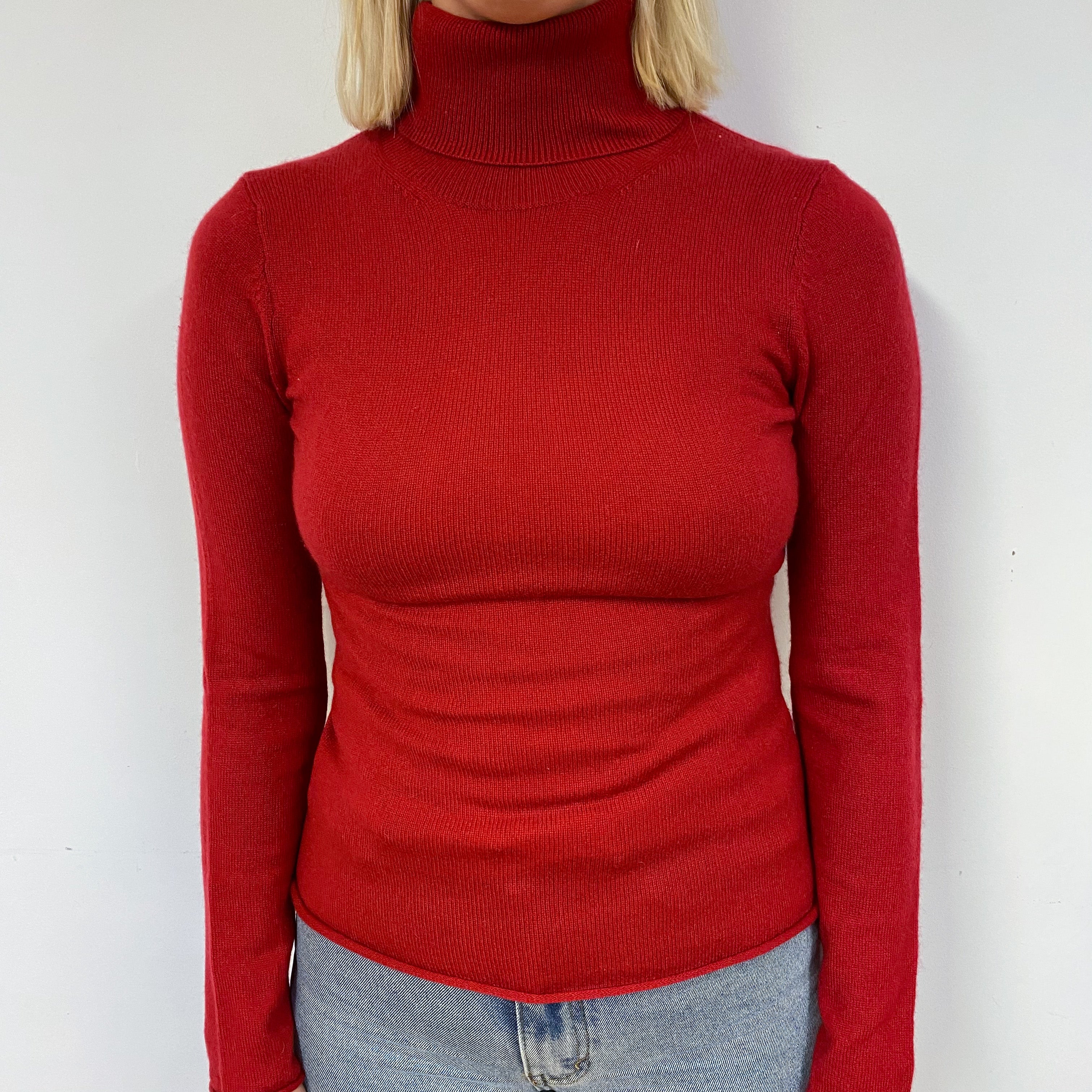 Scarlet Red Cashmere Polo Neck Jumper Small