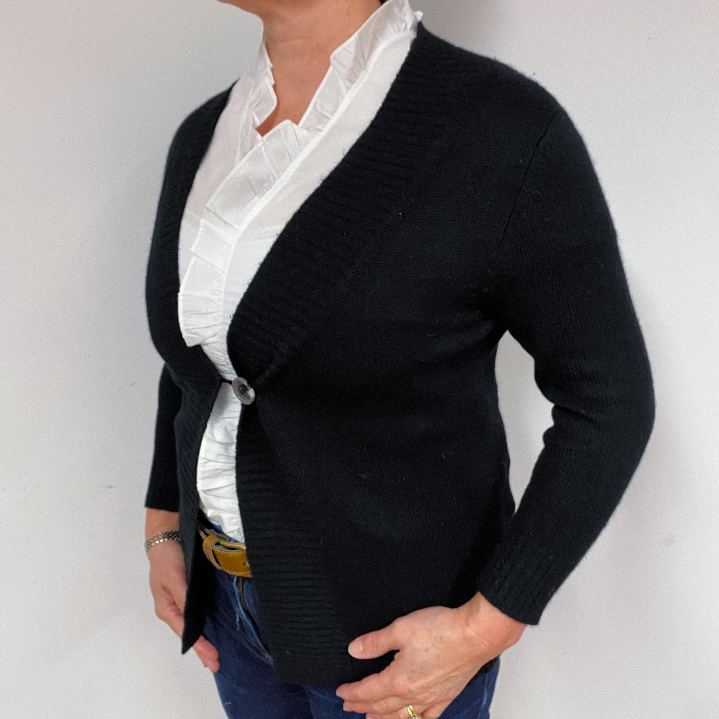 Black 3/4 Sleeve Cashmere V-Neck Cardigan Large