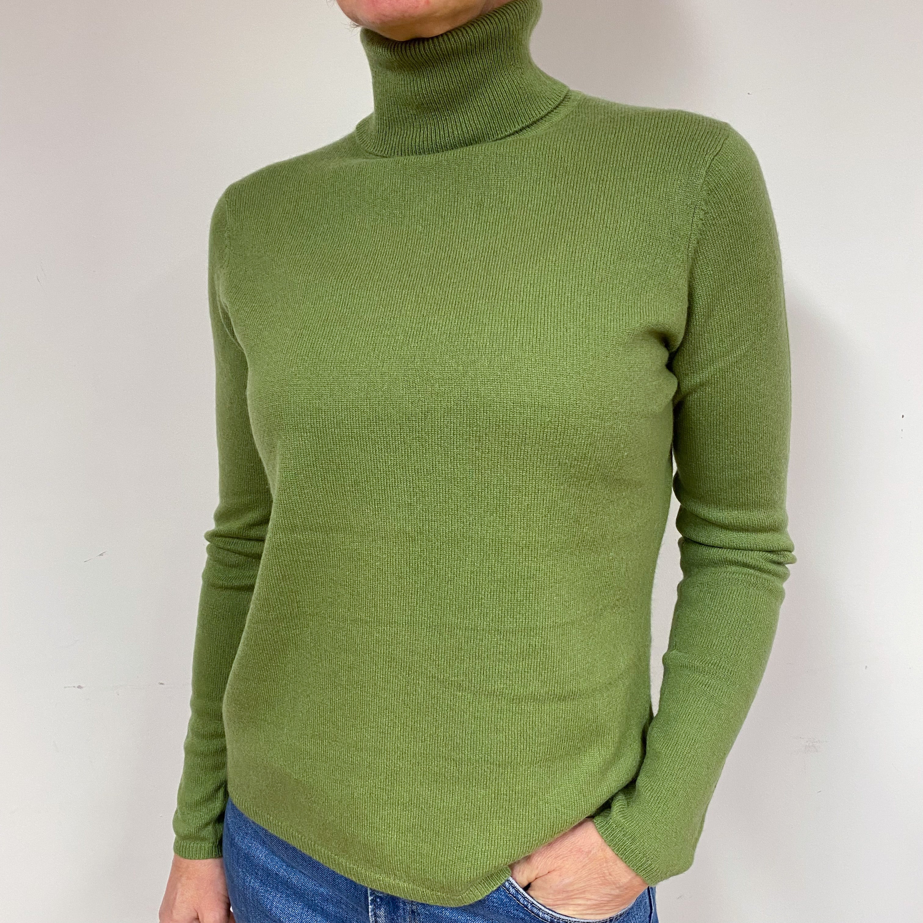 Fern Green Cashmere Polo Neck Jumper Medium