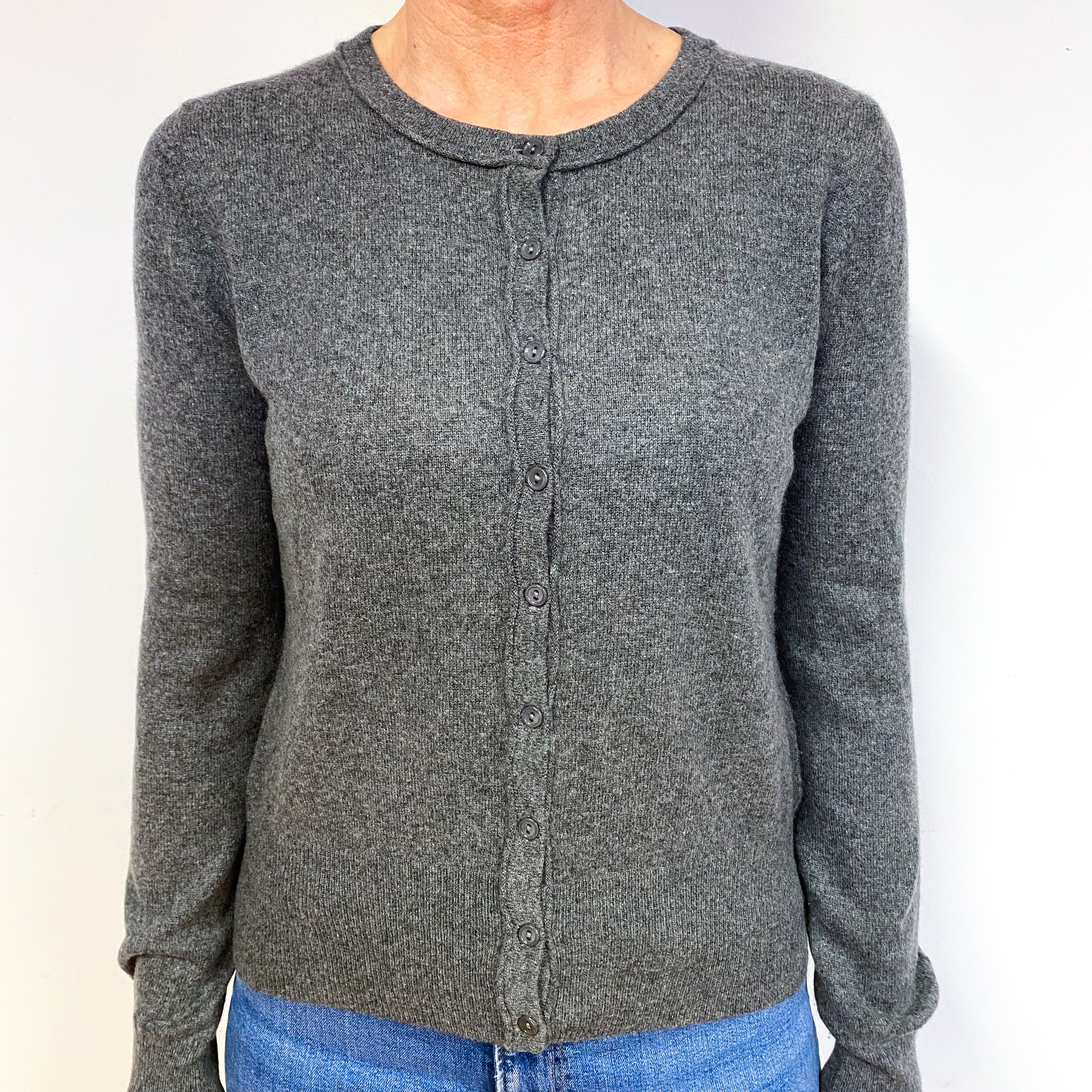Slate Grey Cashmere Crew Neck Cardigan Medium