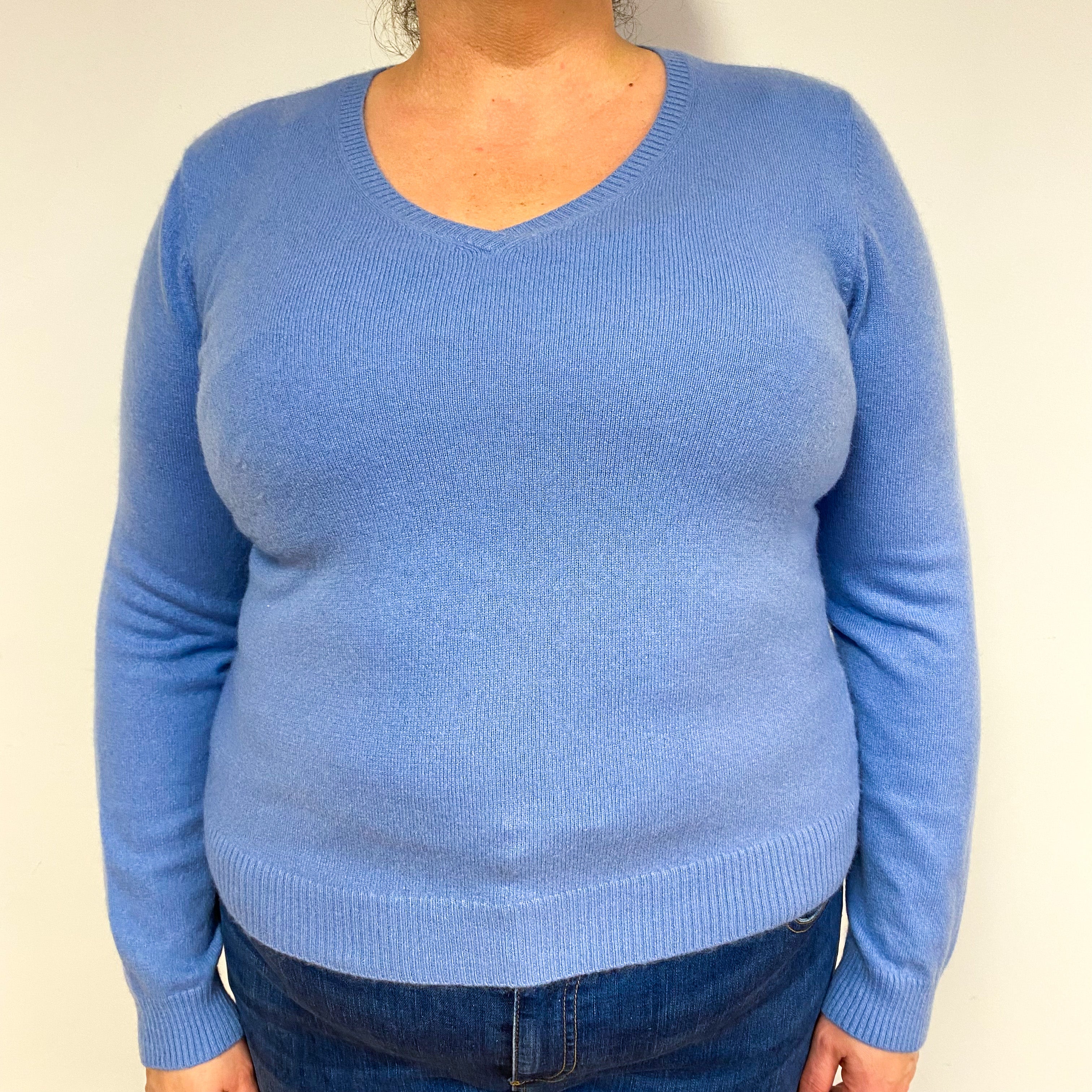 Cornflower Blue Cashmere V-Neck Jumper Extra Large