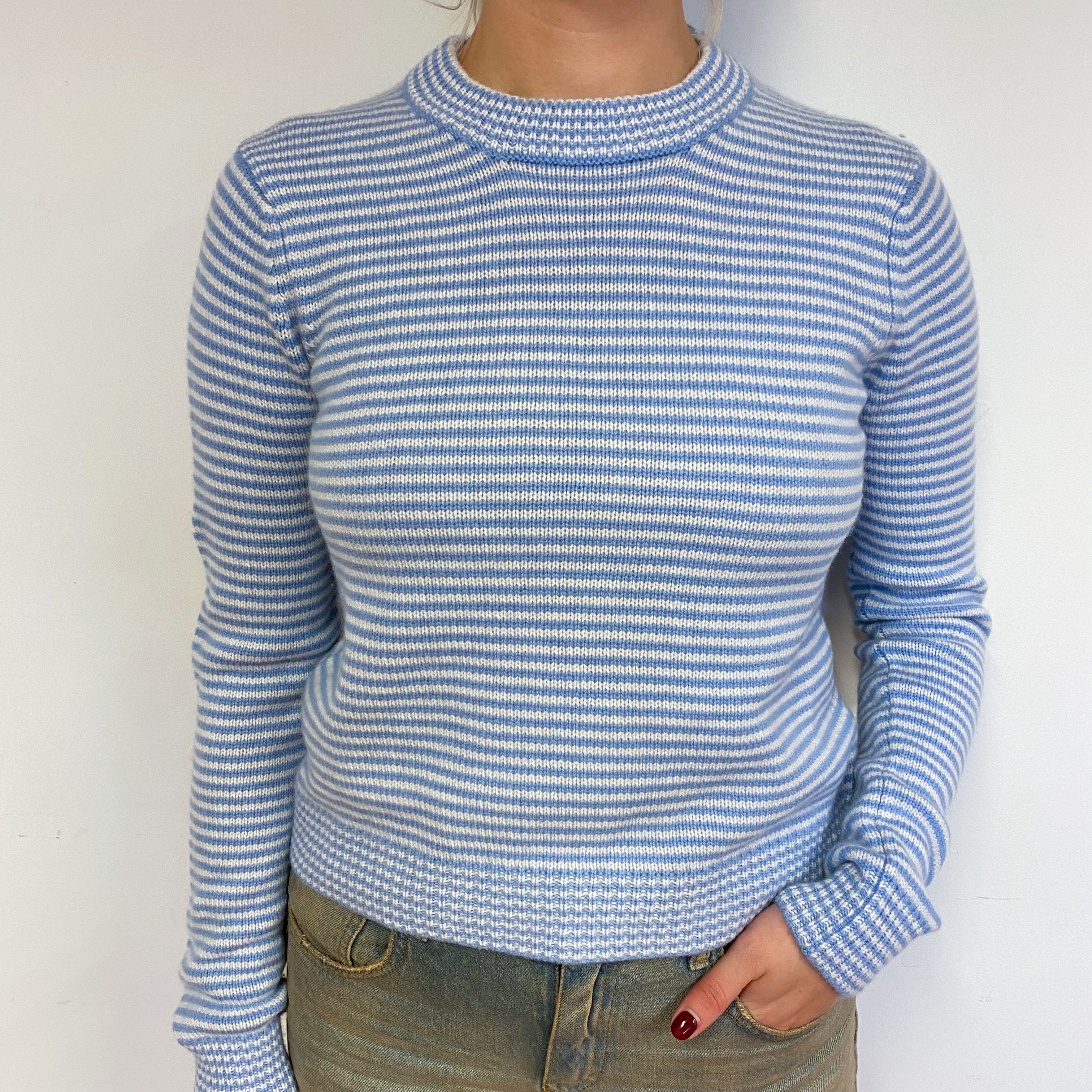 La Ligne Blue Stripe Cashmere Crew Neck Jumper Small