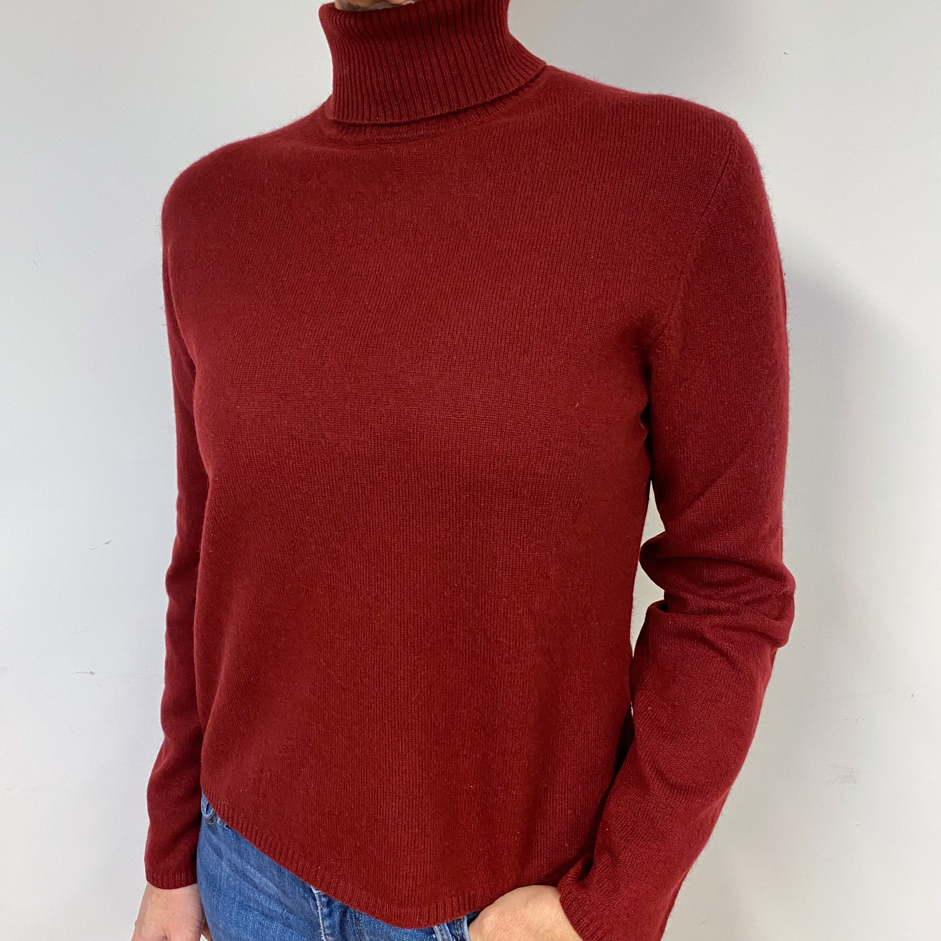 Wine Red Cashmere Polo Neck Jumper Medium