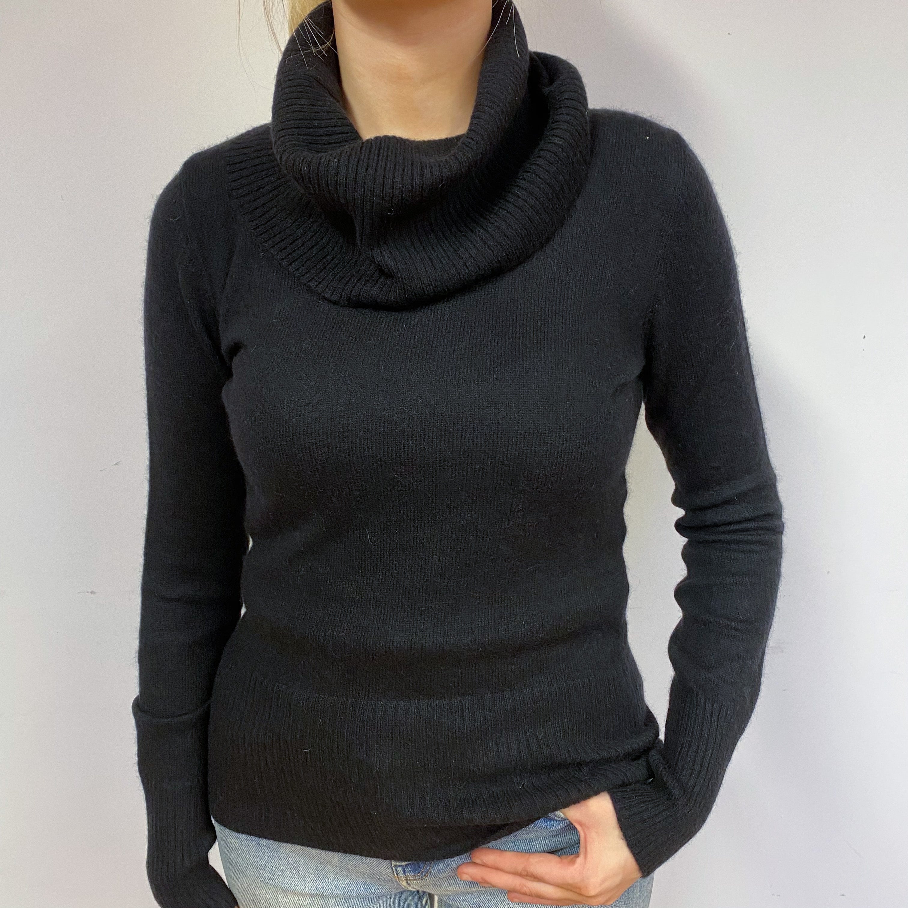 Black Cashmere Cowl Neck Jumper Small