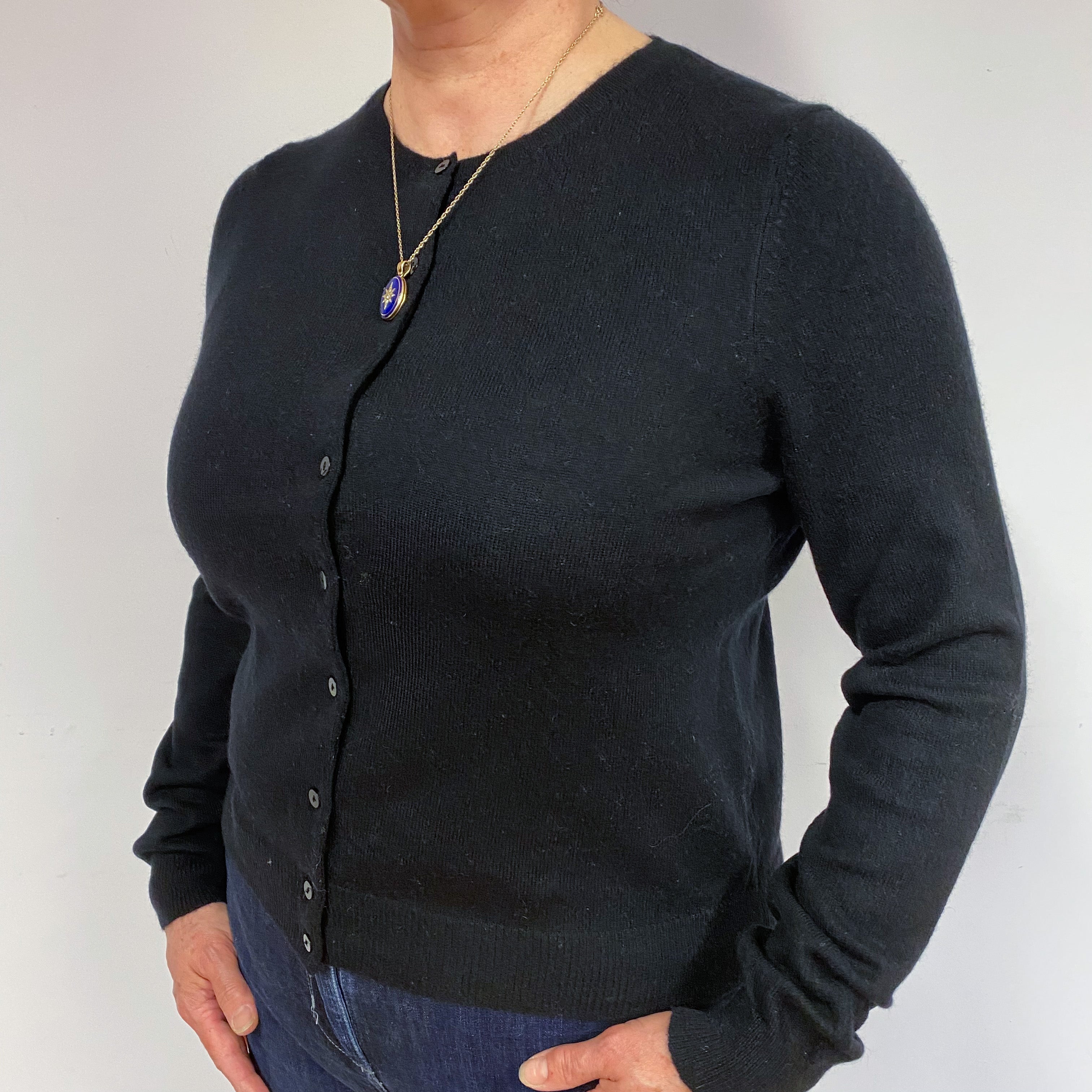 Black Cashmere Crew Neck Cardigan Large