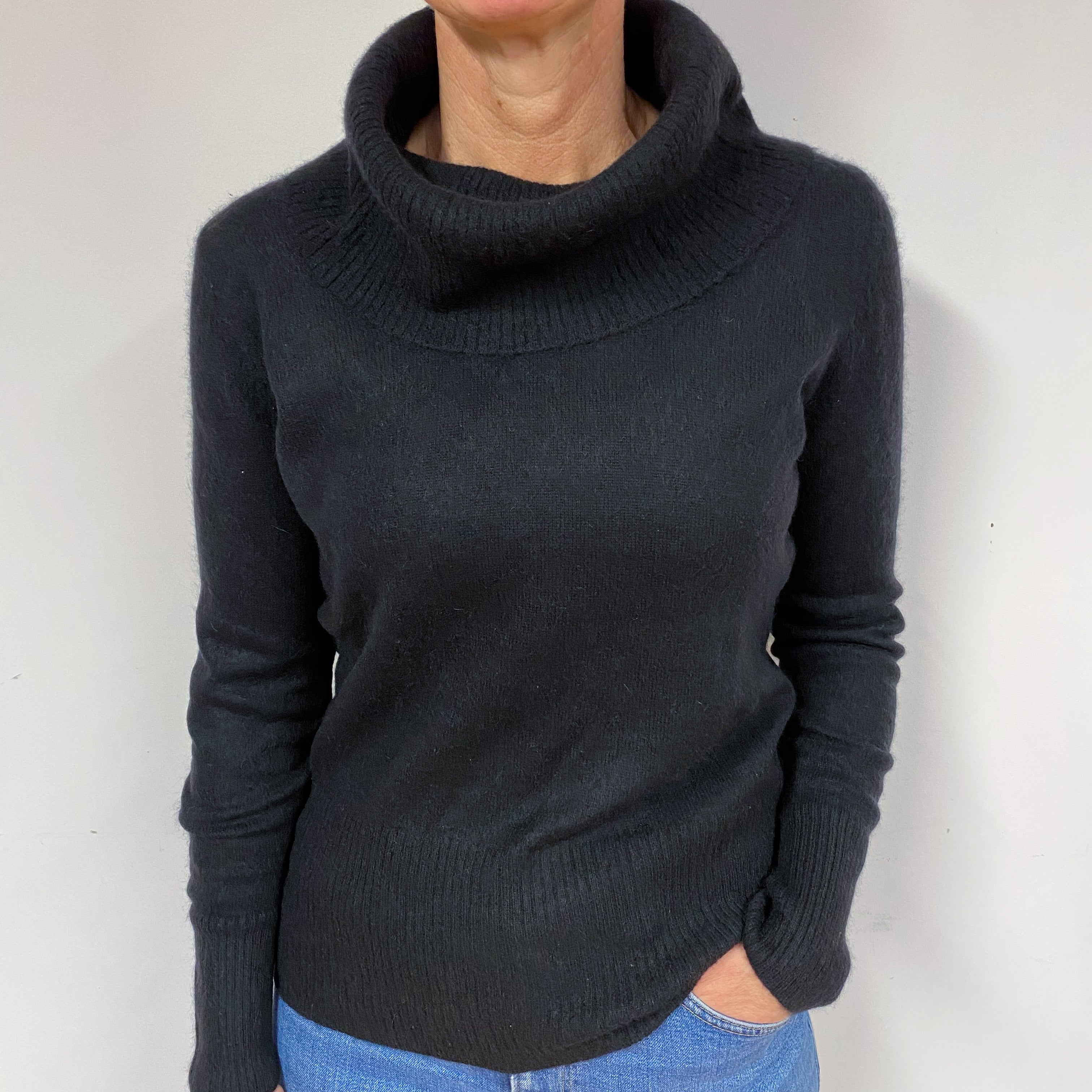 Black Cashmere Cowl Neck Jumper Medium