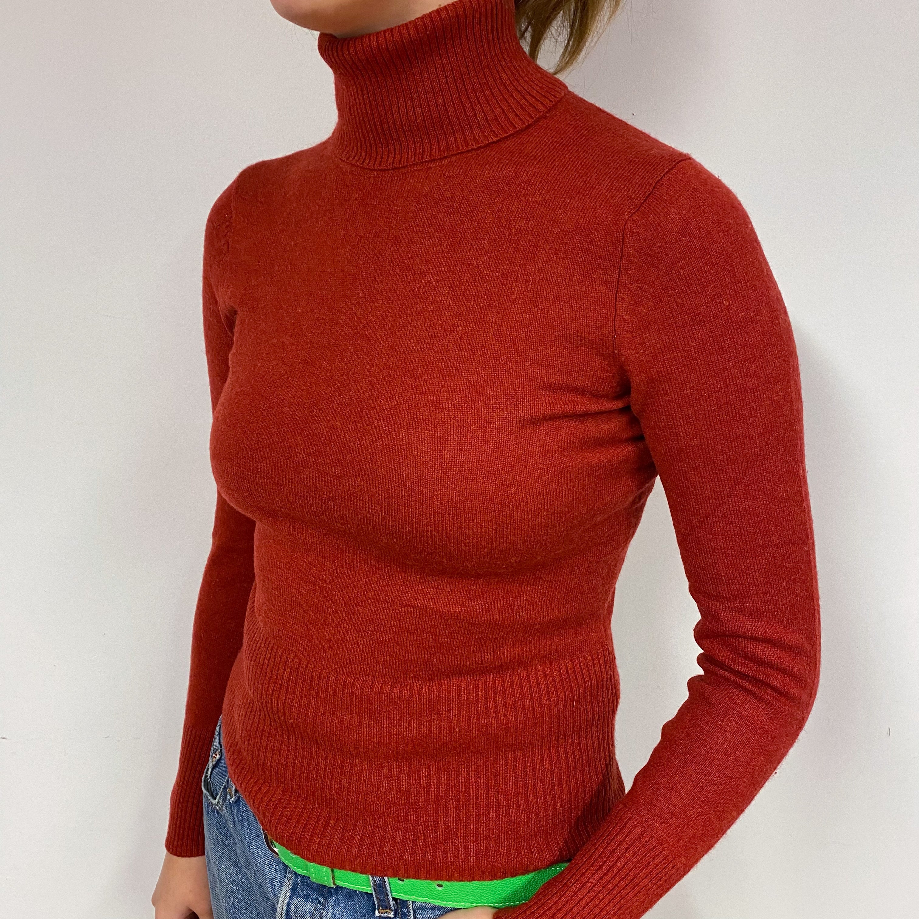 Rust Red Cashmere Polo Neck Jumper Small