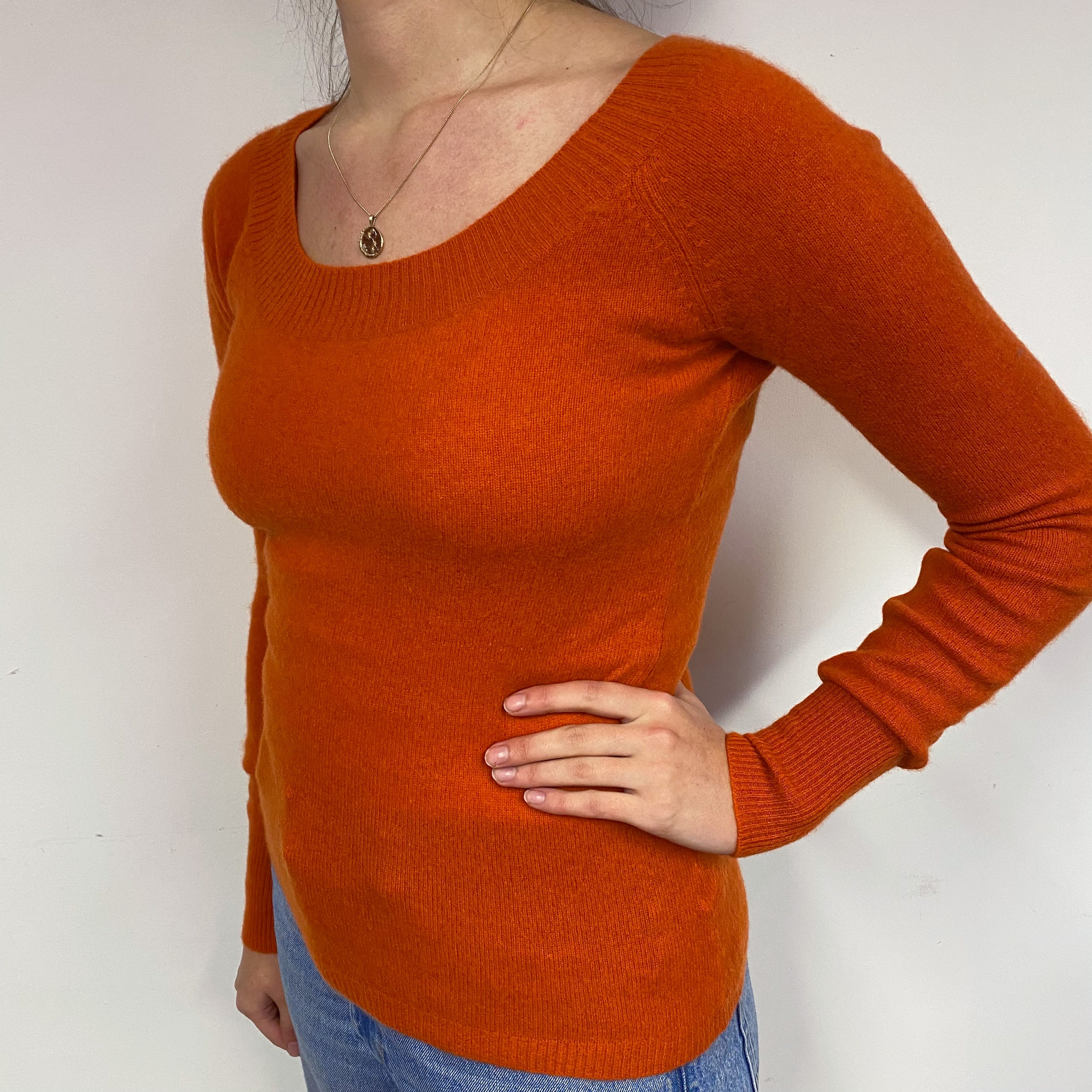 Pumpkin Orange Cashmere Crew Neck Jumper Small
