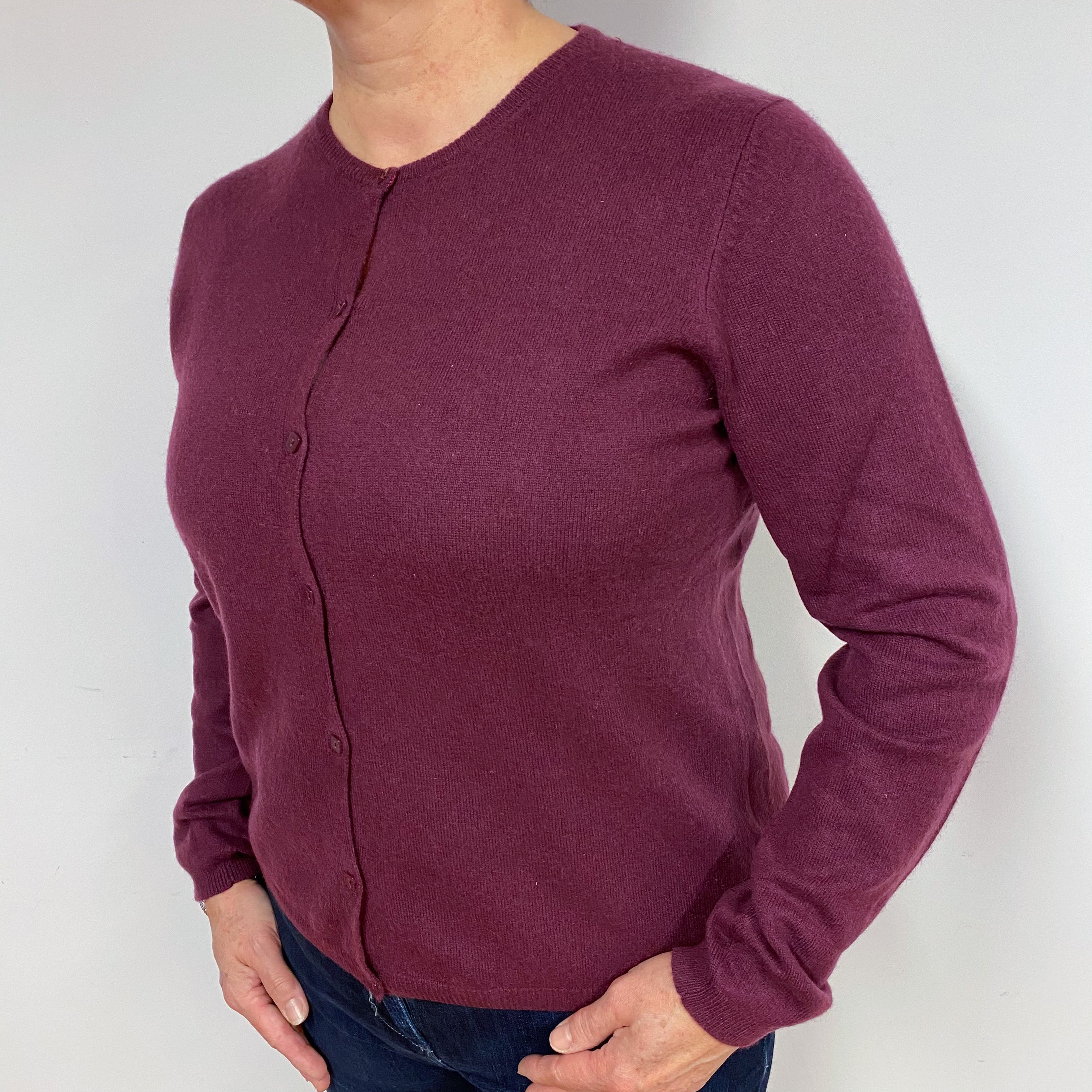 Mulberry Purple Cashmere Crew Neck Cardigan Large