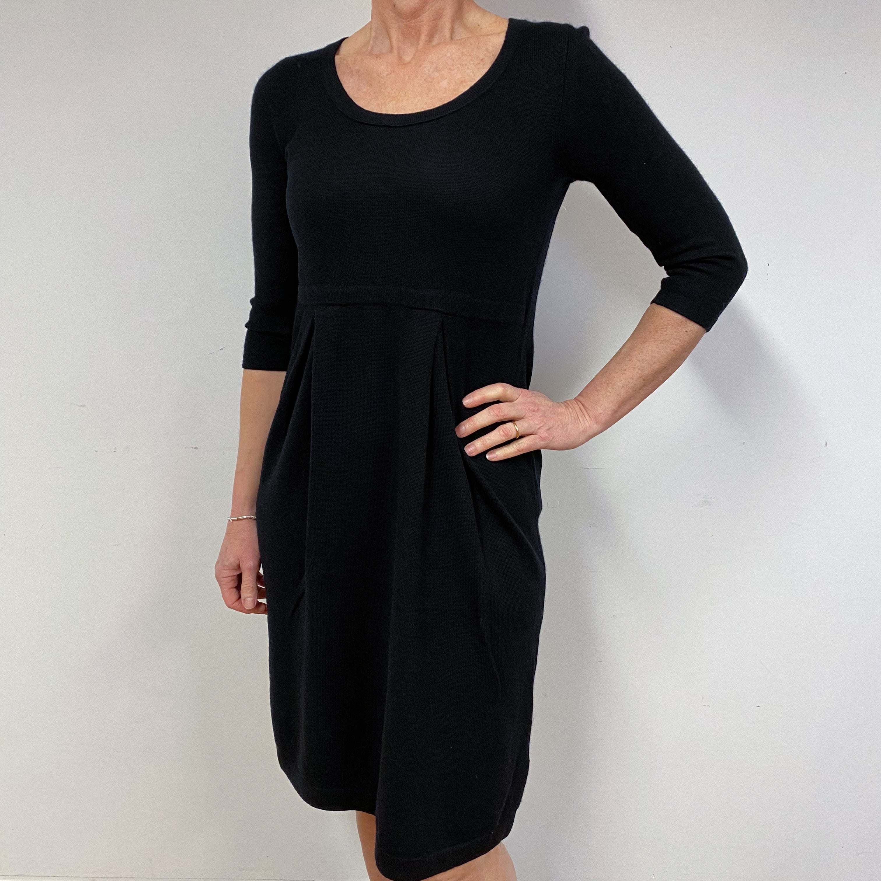 Black 3/4 Sleeve Cashmere Crew Neck Dress Medium