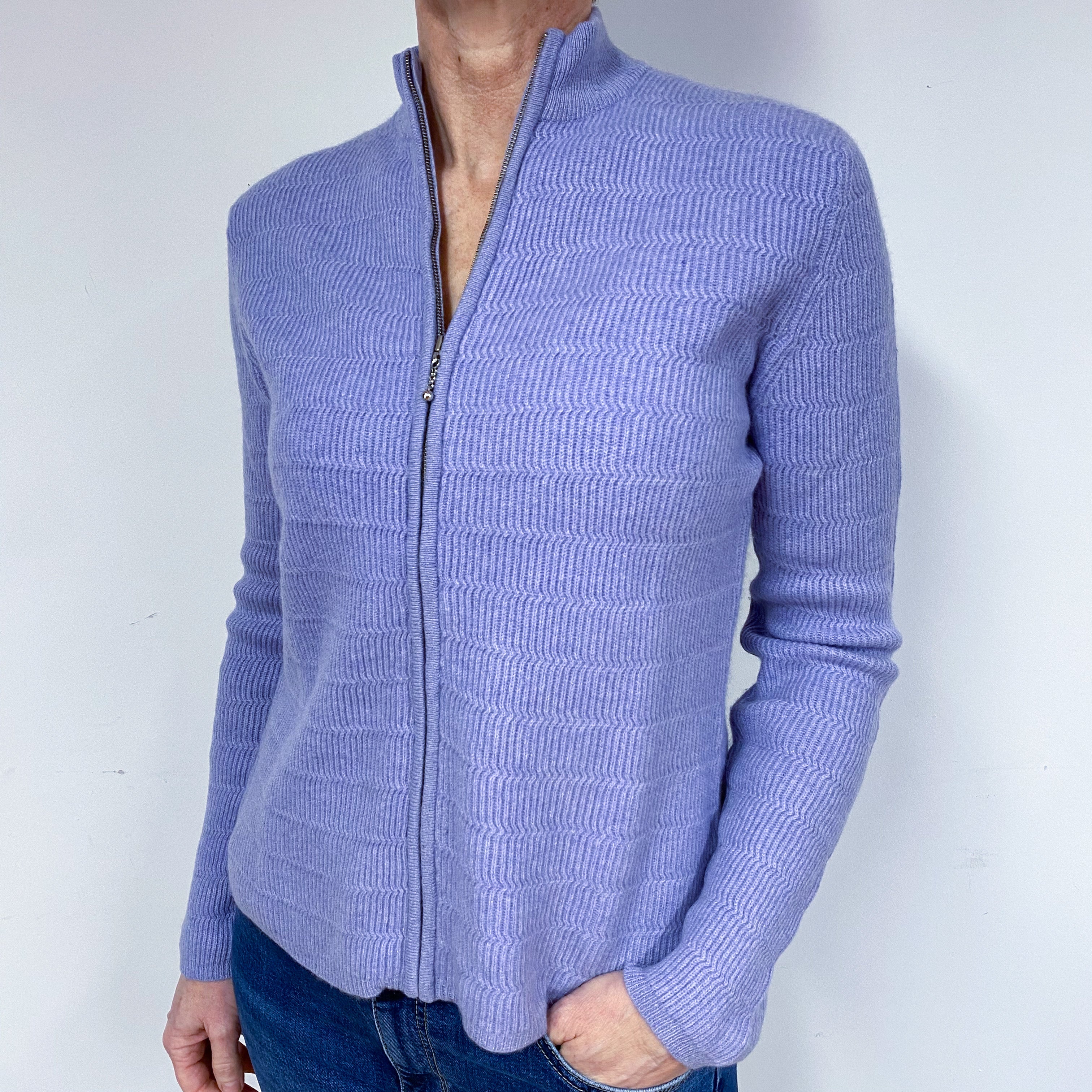 Lavender Purple Cashmere Zip Front Cardigan Medium