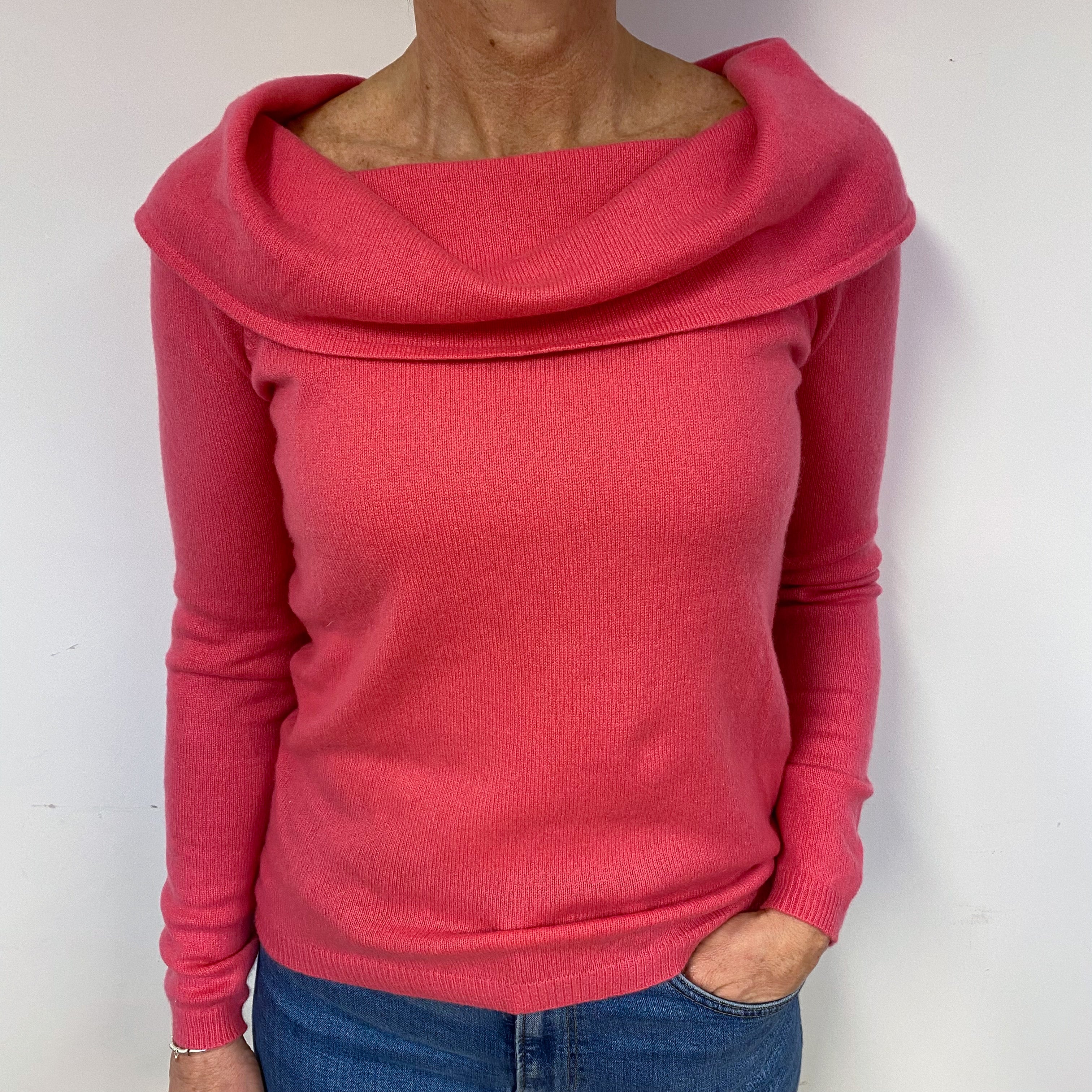 Rose Pink Cashmere Cowl Neck Jumper Medium