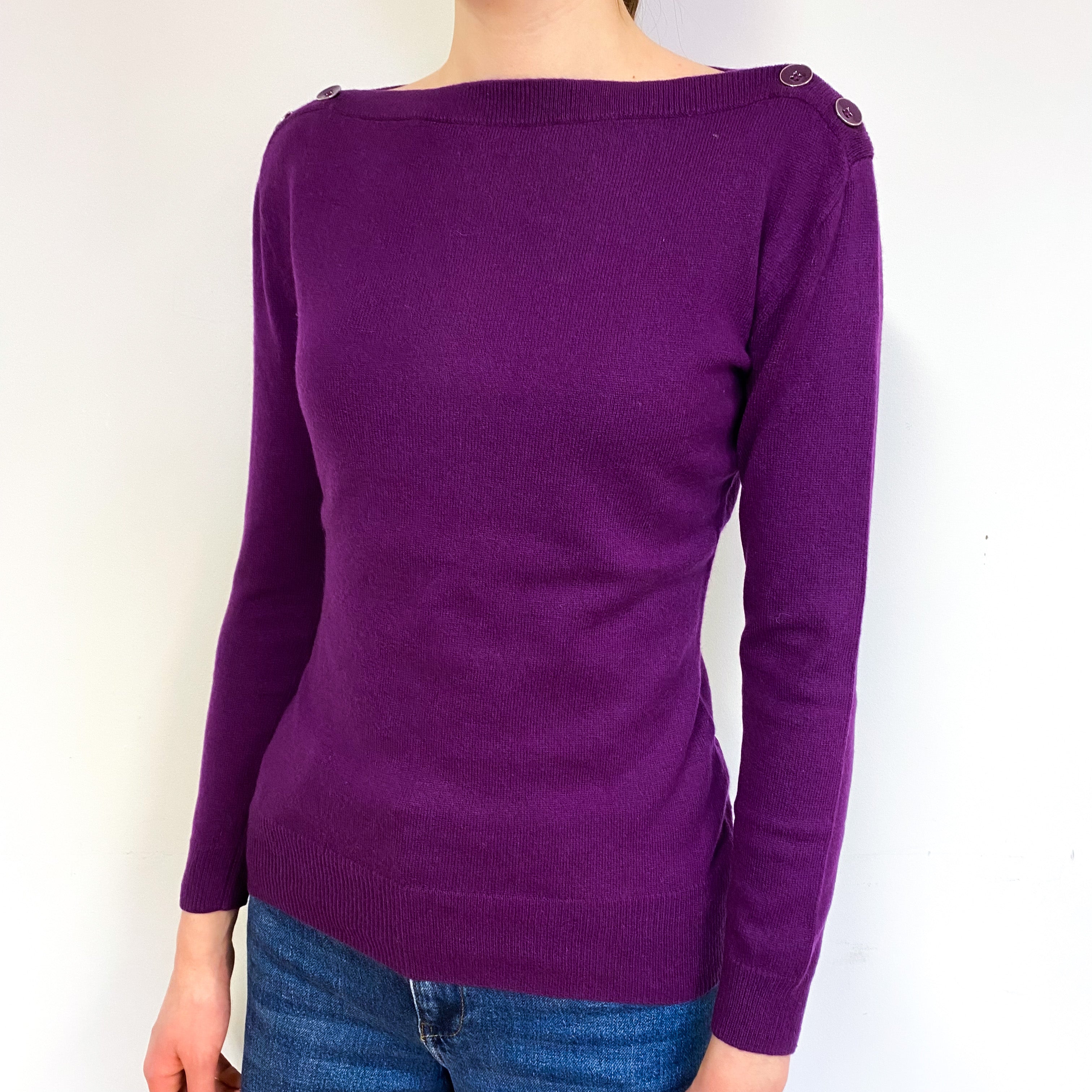 Viola Purple Cashmere Boat Neck Jumper Extra Small