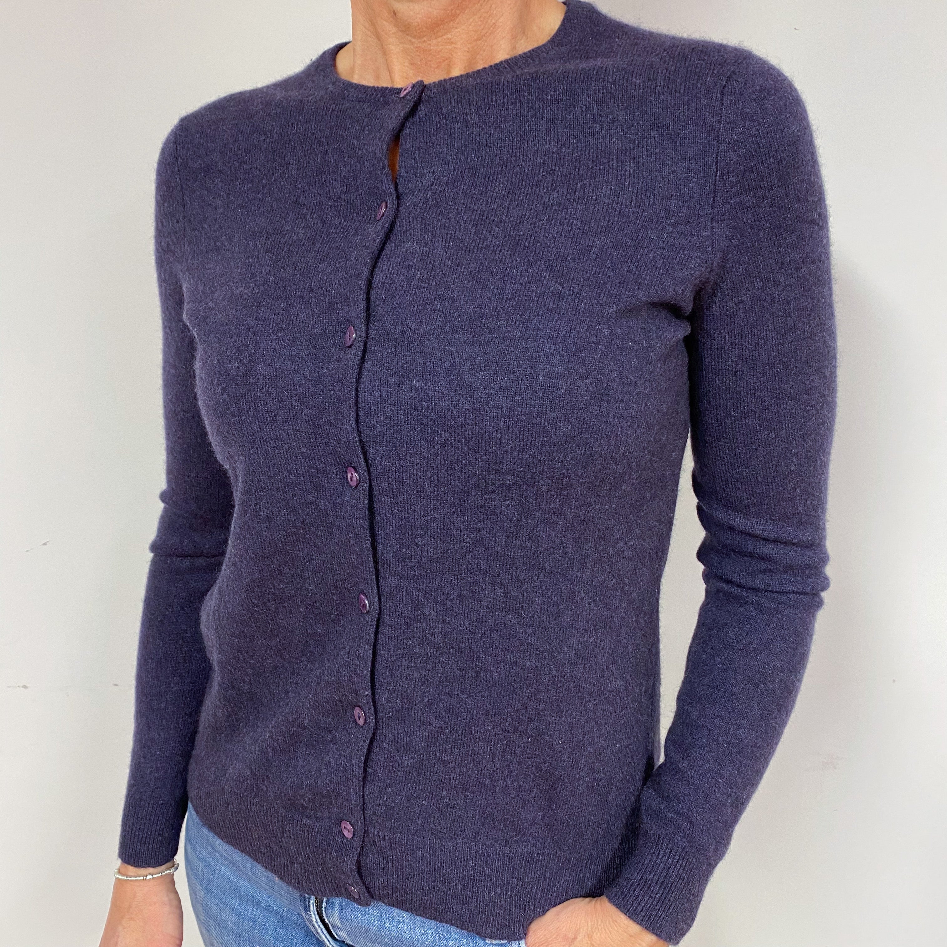 Dark Purple Cashmere Crew Neck Cardigan Medium