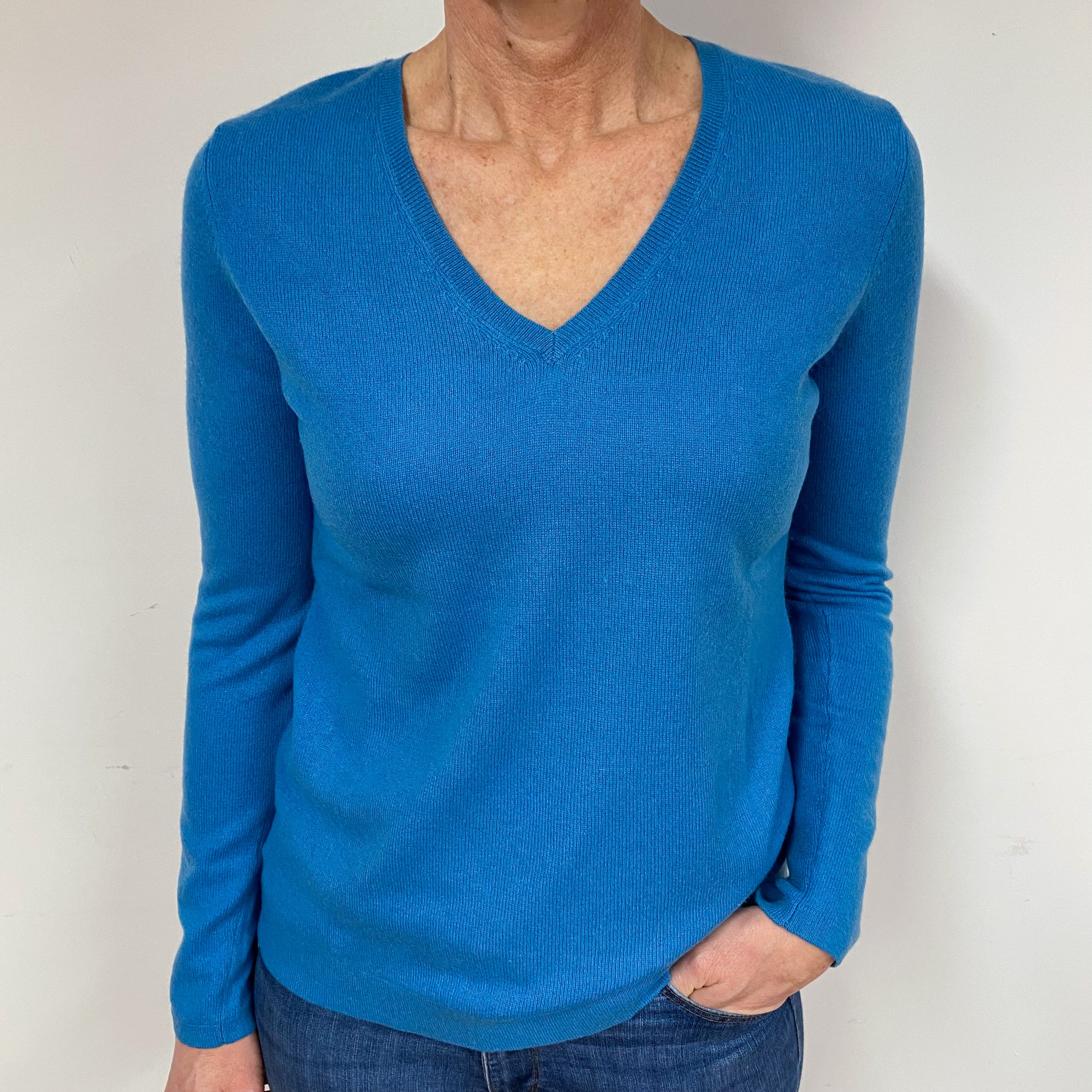Turquoise Blue Cashmere V-Neck Jumper Medium