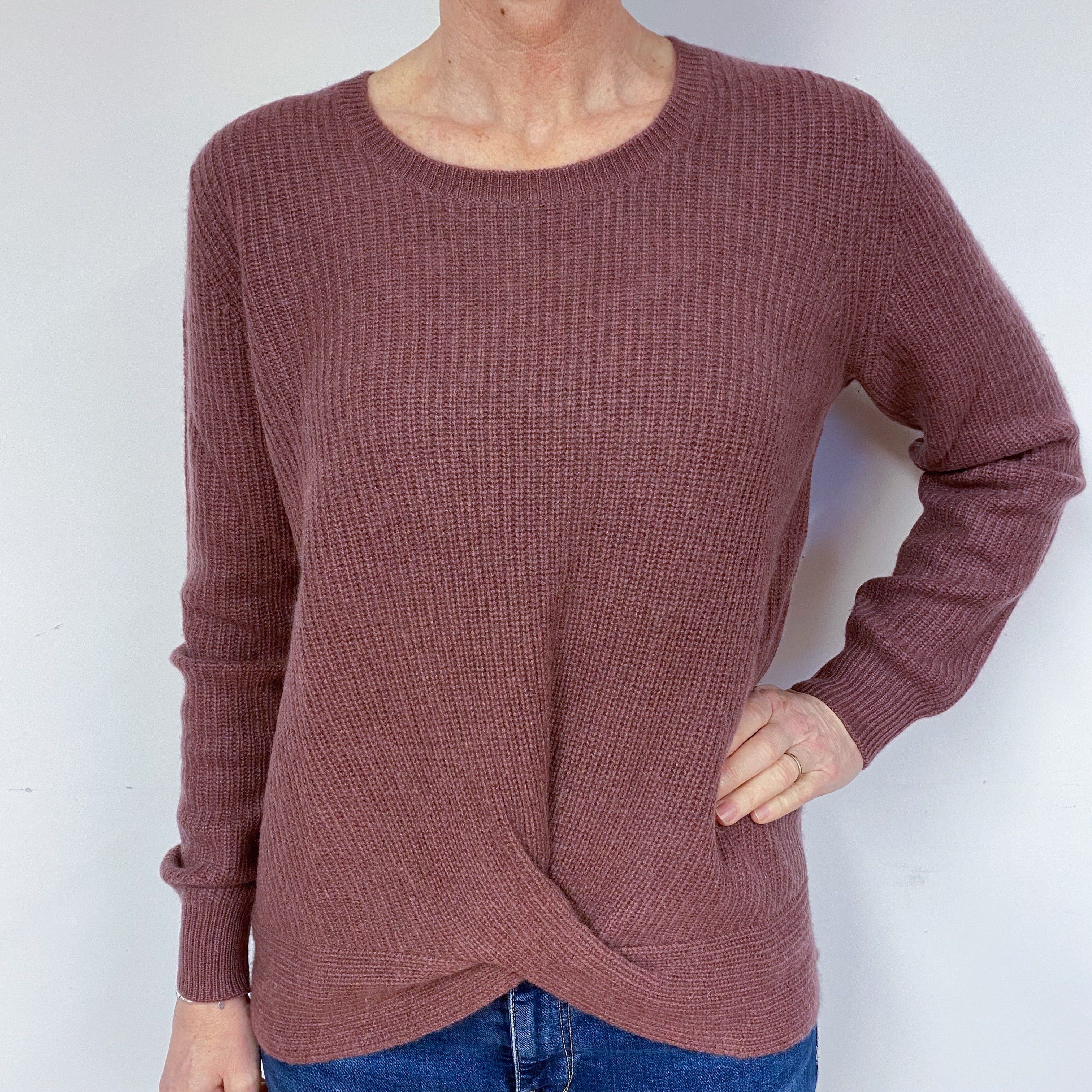 Heather Purple Chunky Cashmere Crew Neck Jumper Medium