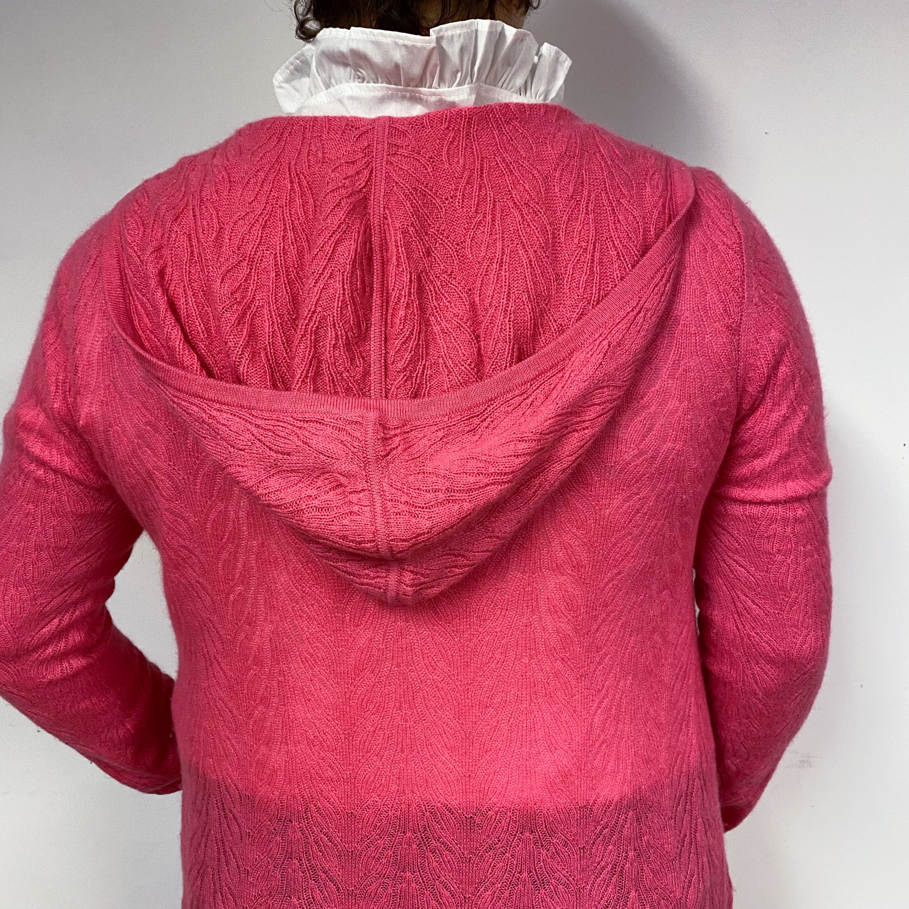 Pink Lace Knit Cashmere Edge to Edge Cardigan Large