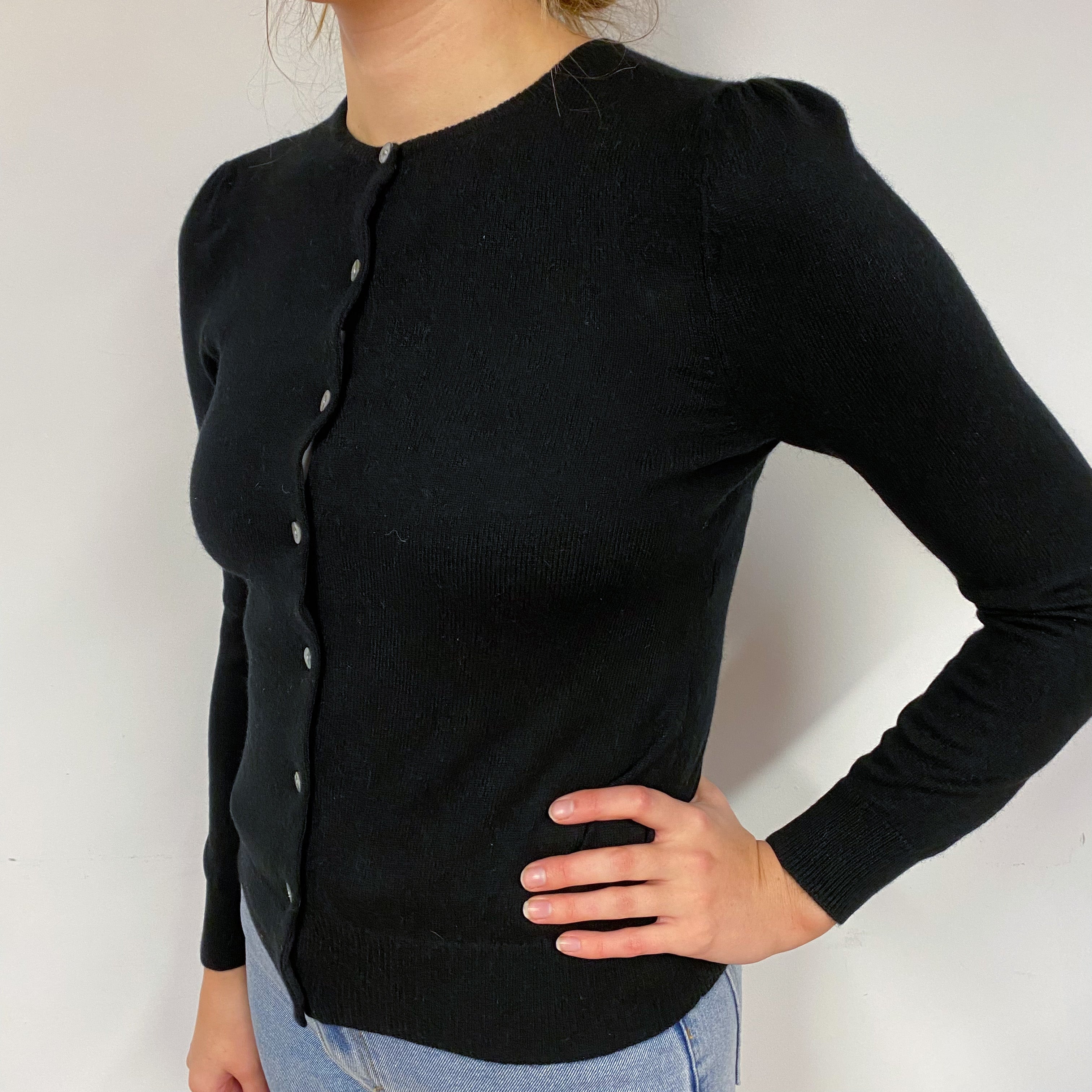Black Cashmere Crew Neck Cardigan Small
