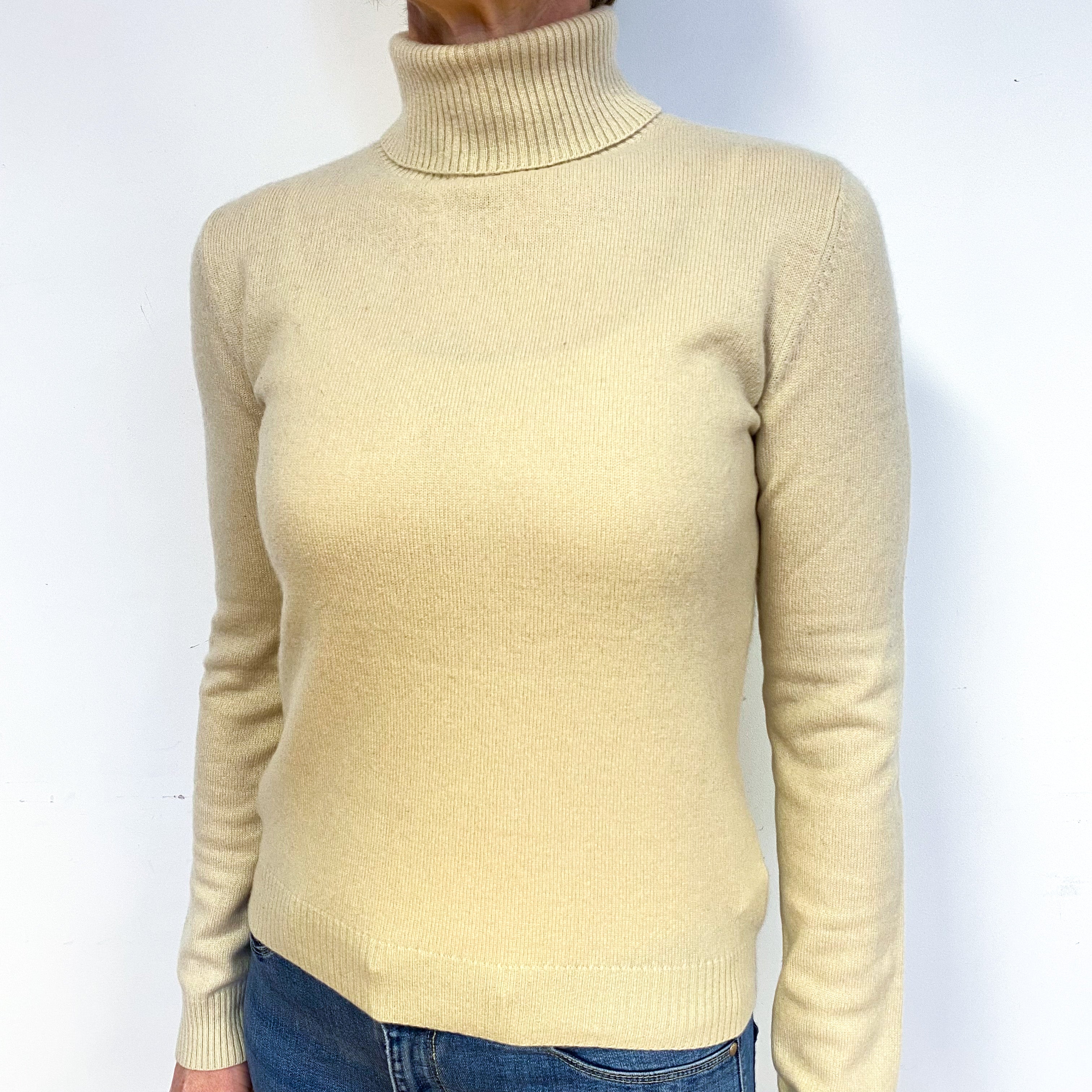 Honey Beige Cashmere Polo Neck Jumper Medium