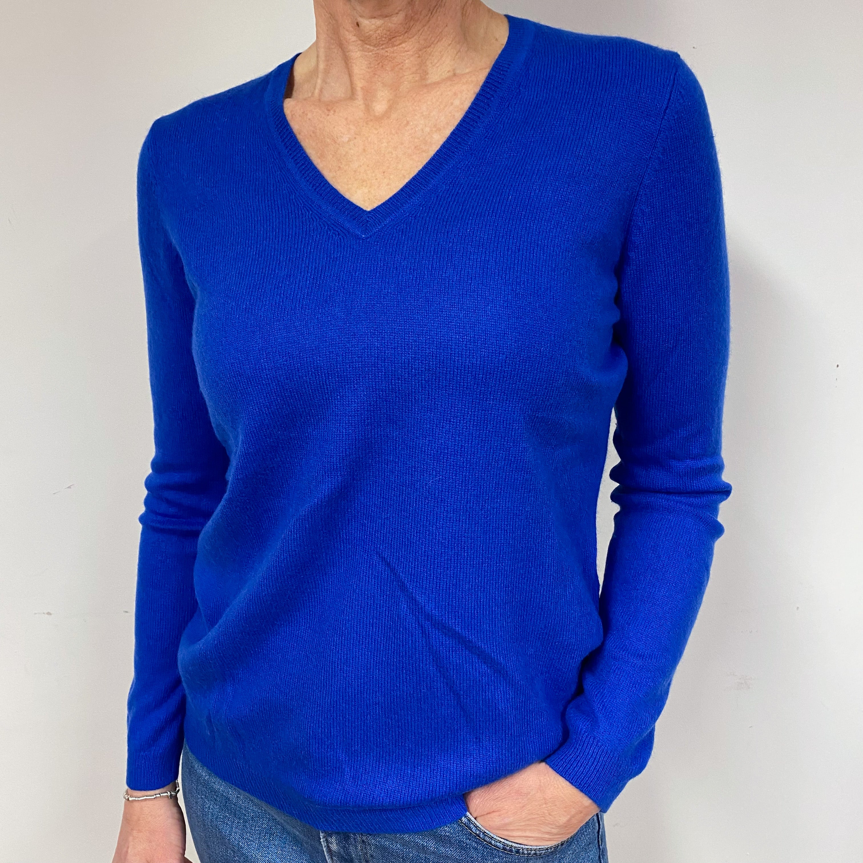 Electric Blue Cashmere V-Neck Jumper Medium