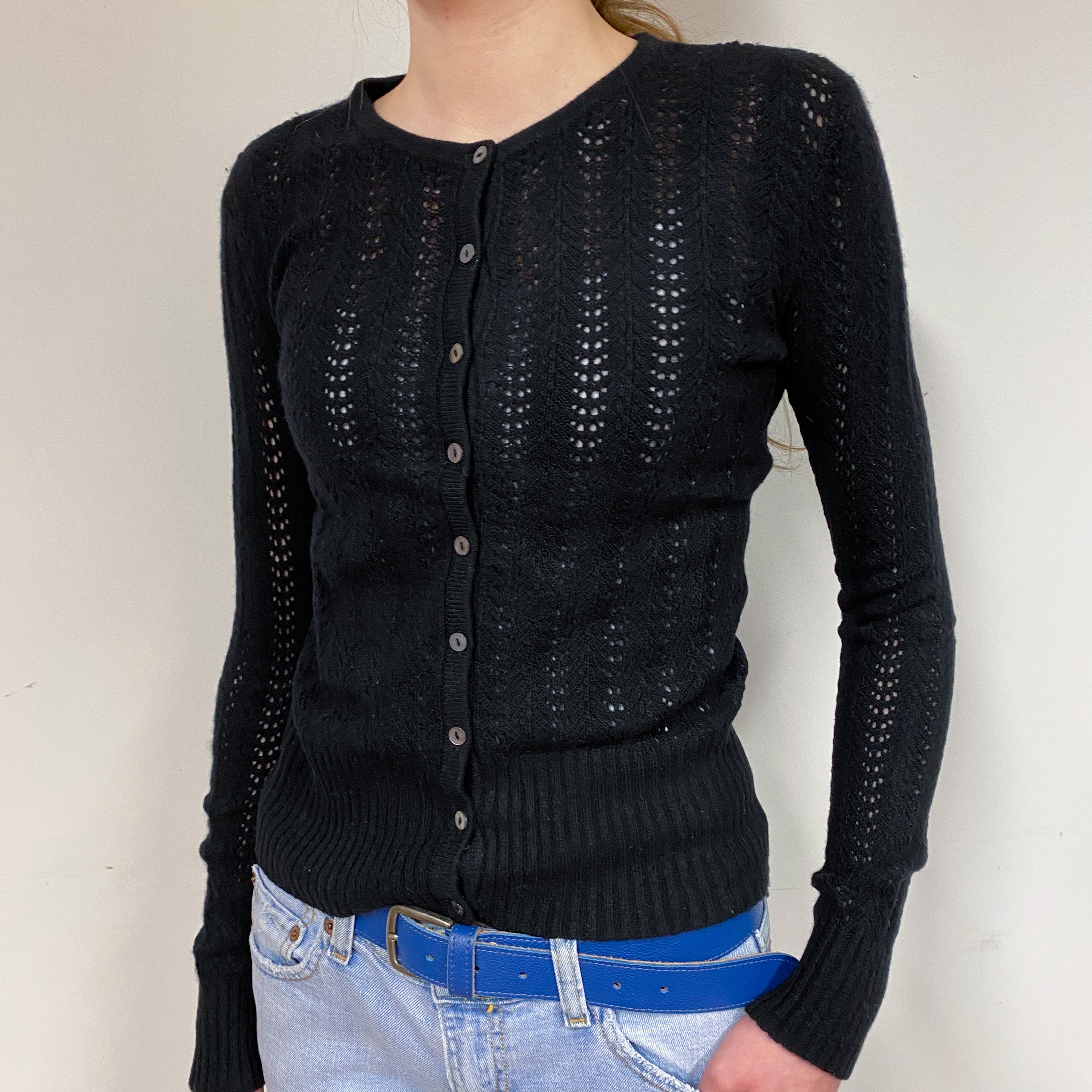 Black Cashmere Lace Knit Cardigan Extra Small