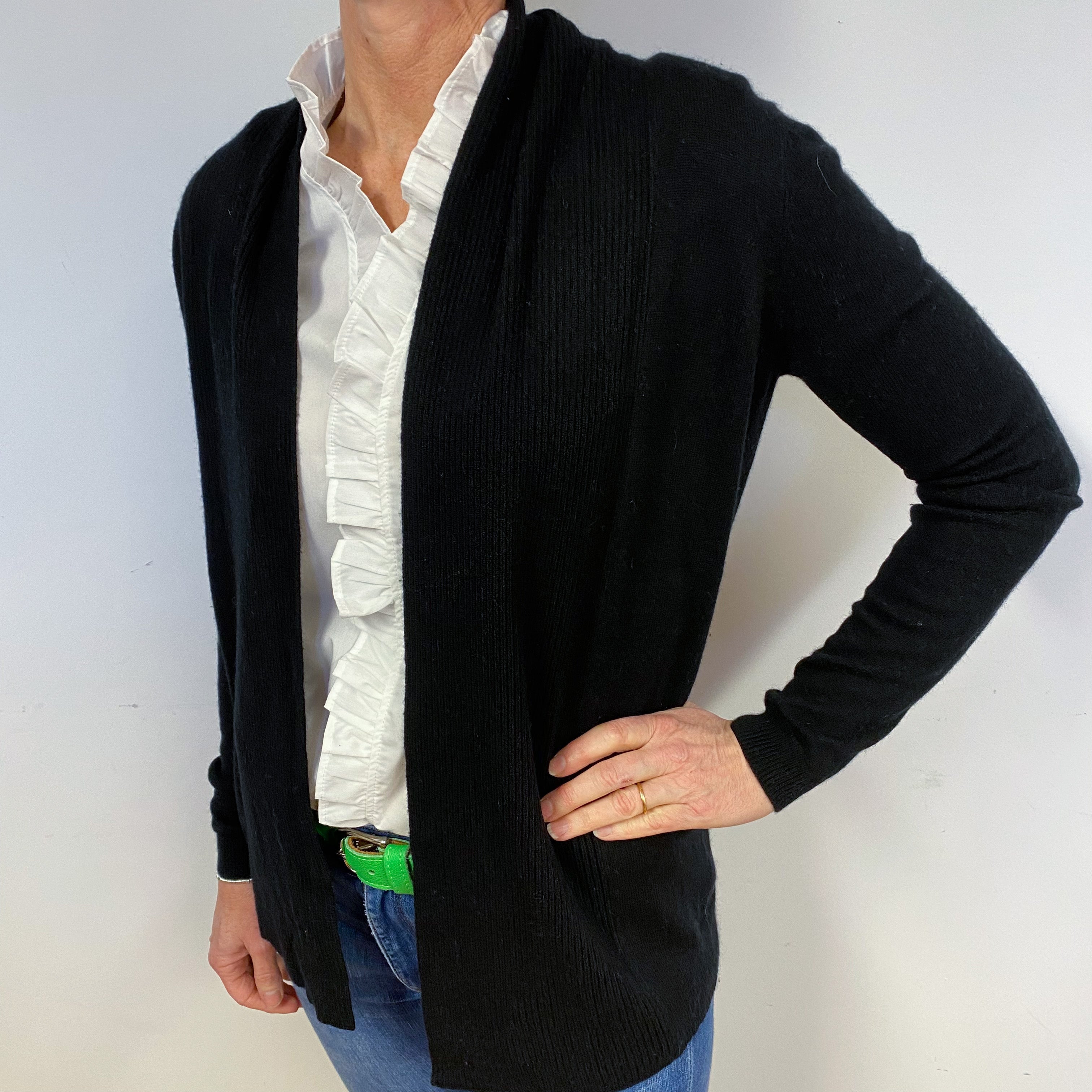 Theory Black Ribbed Cashmere Edge to Edge Cardigan Medium