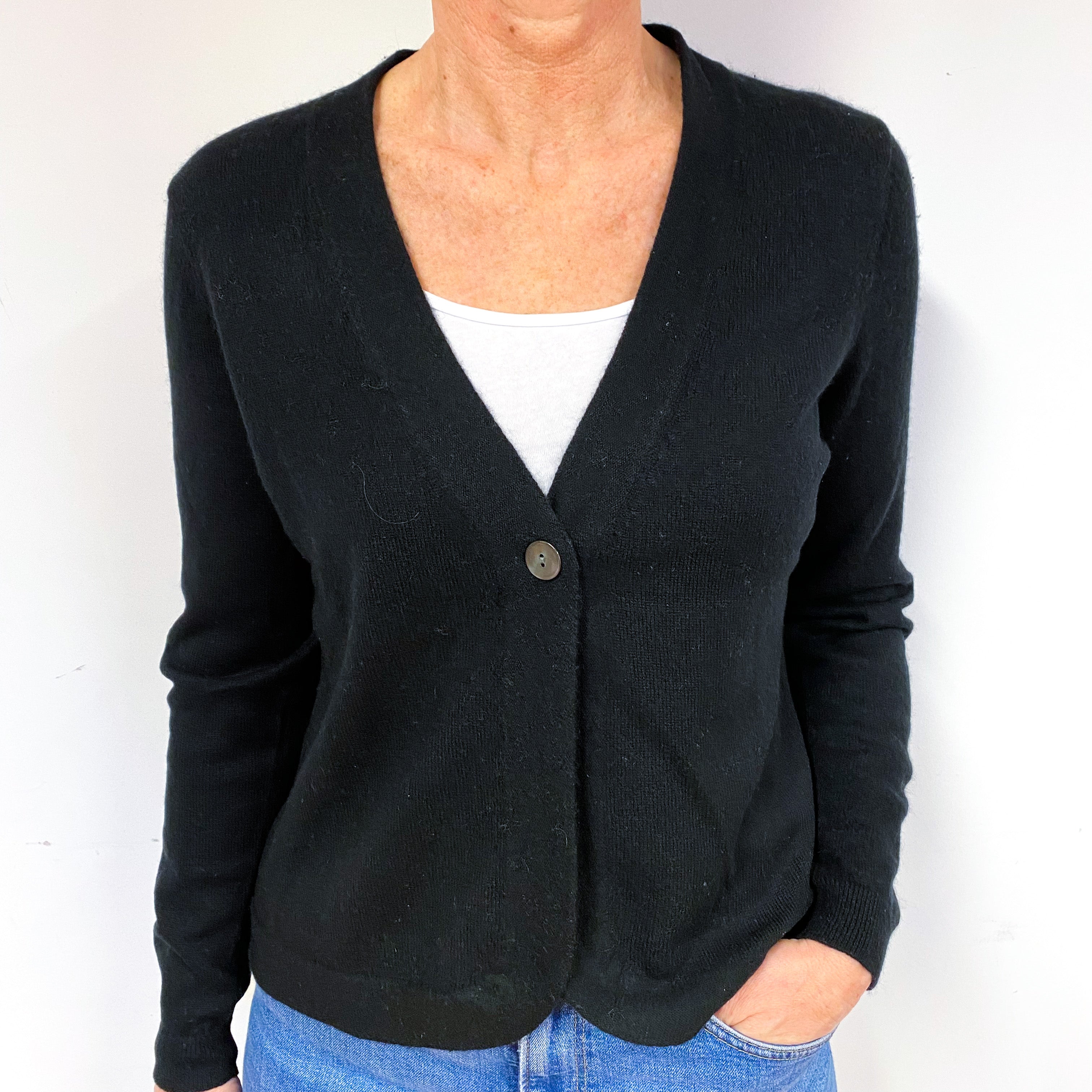 Black Cashmere V-Neck Cardigan Medium