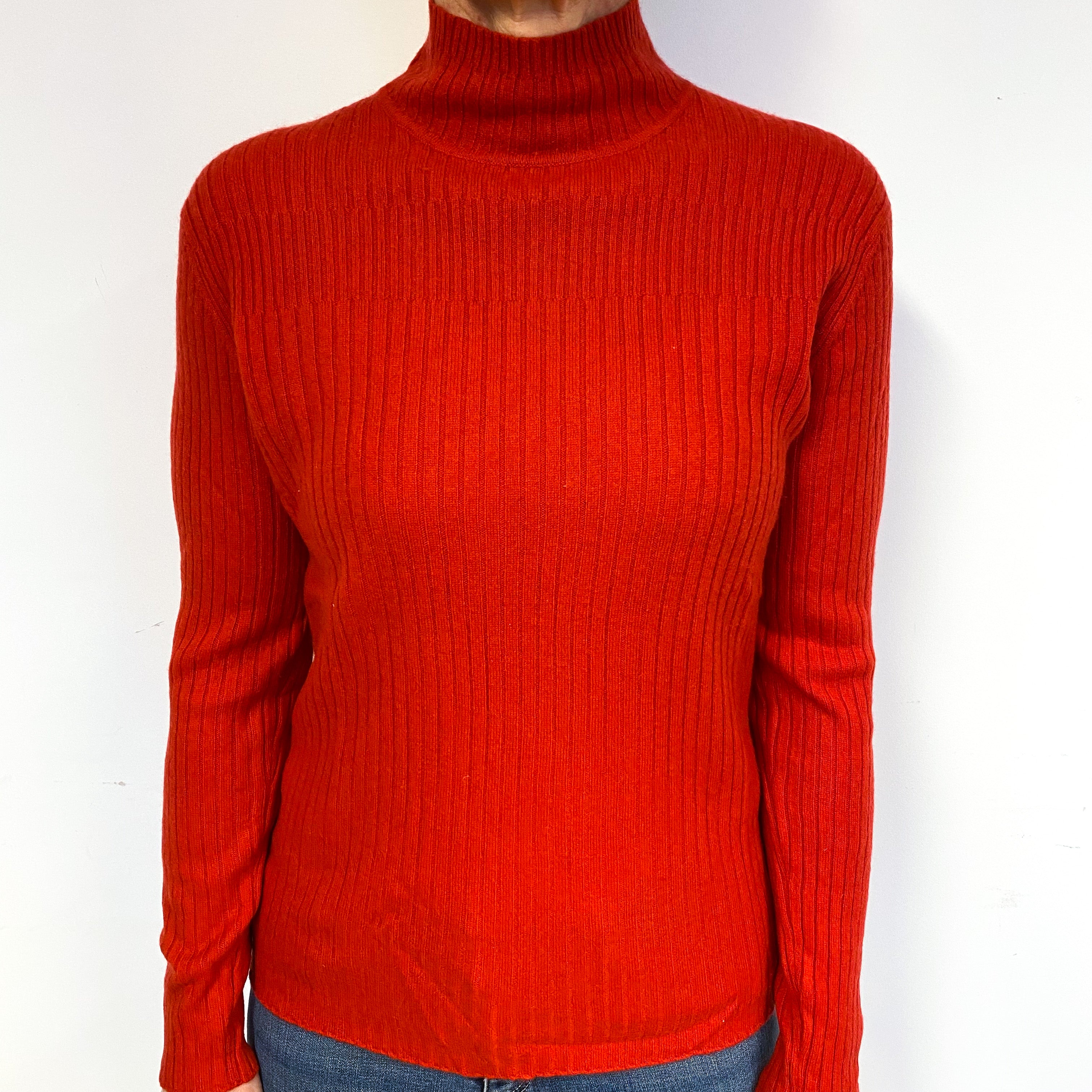 Scarlet Red Cashmere Polo Neck Jumper Medium