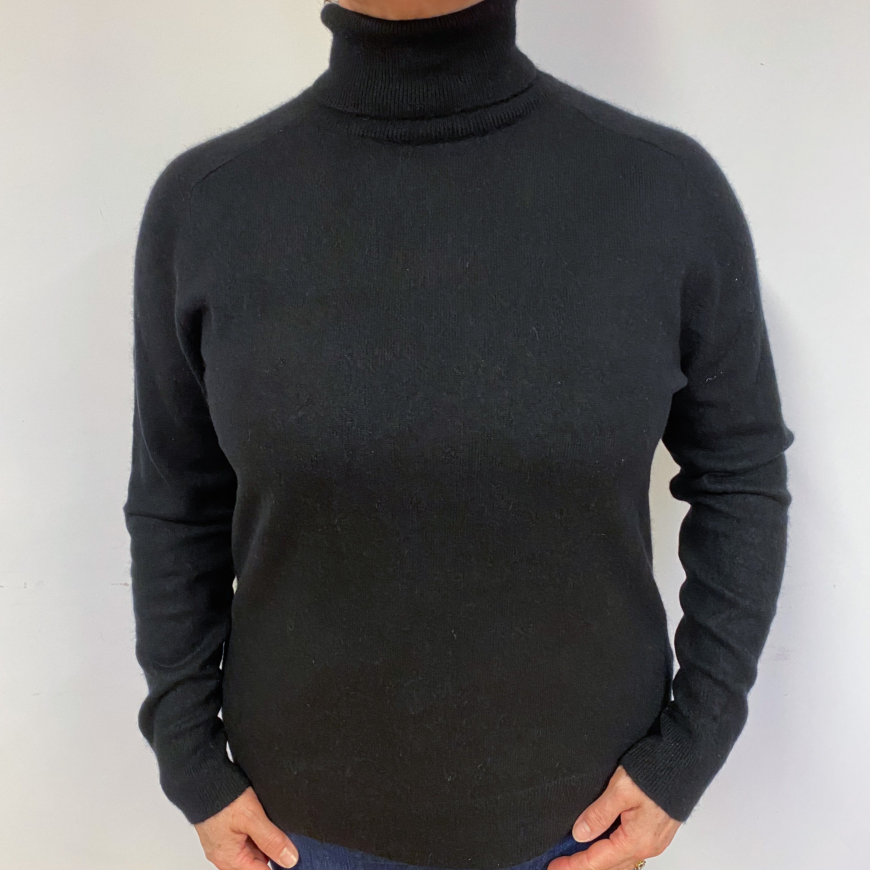 Black Cashmere Polo Neck Jumper Large