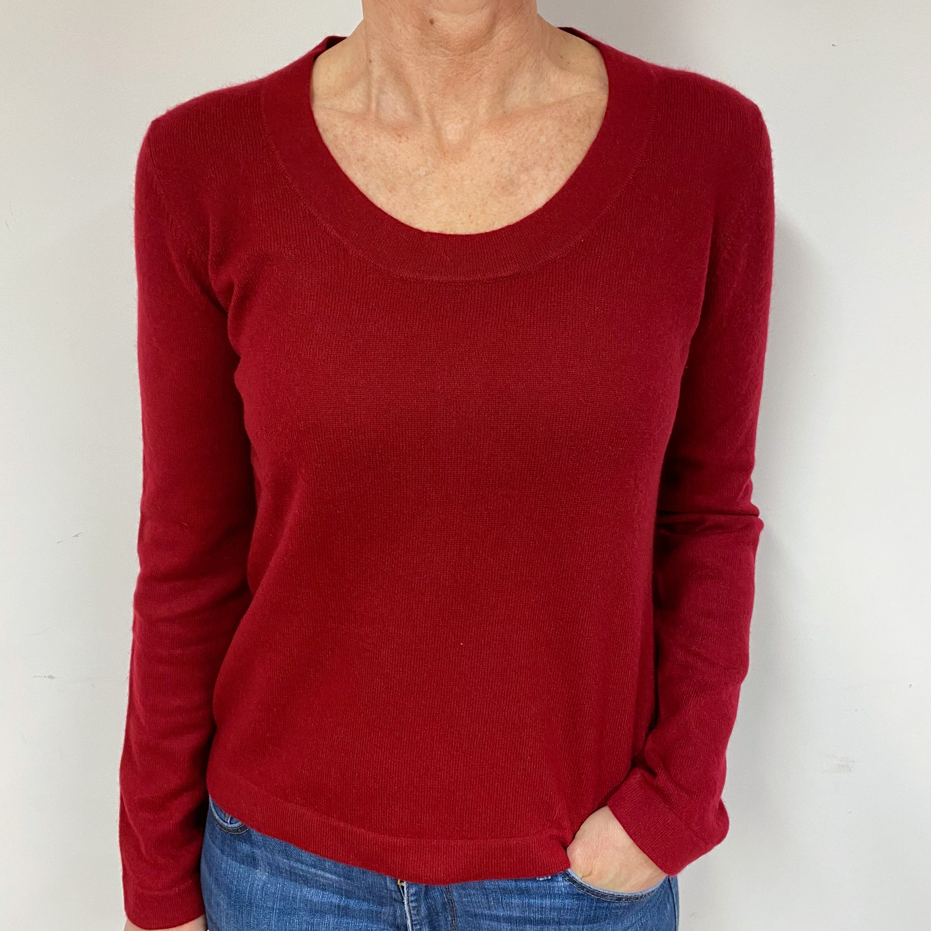 Crimson Red Cashmere Crew Neck Jumper Medium