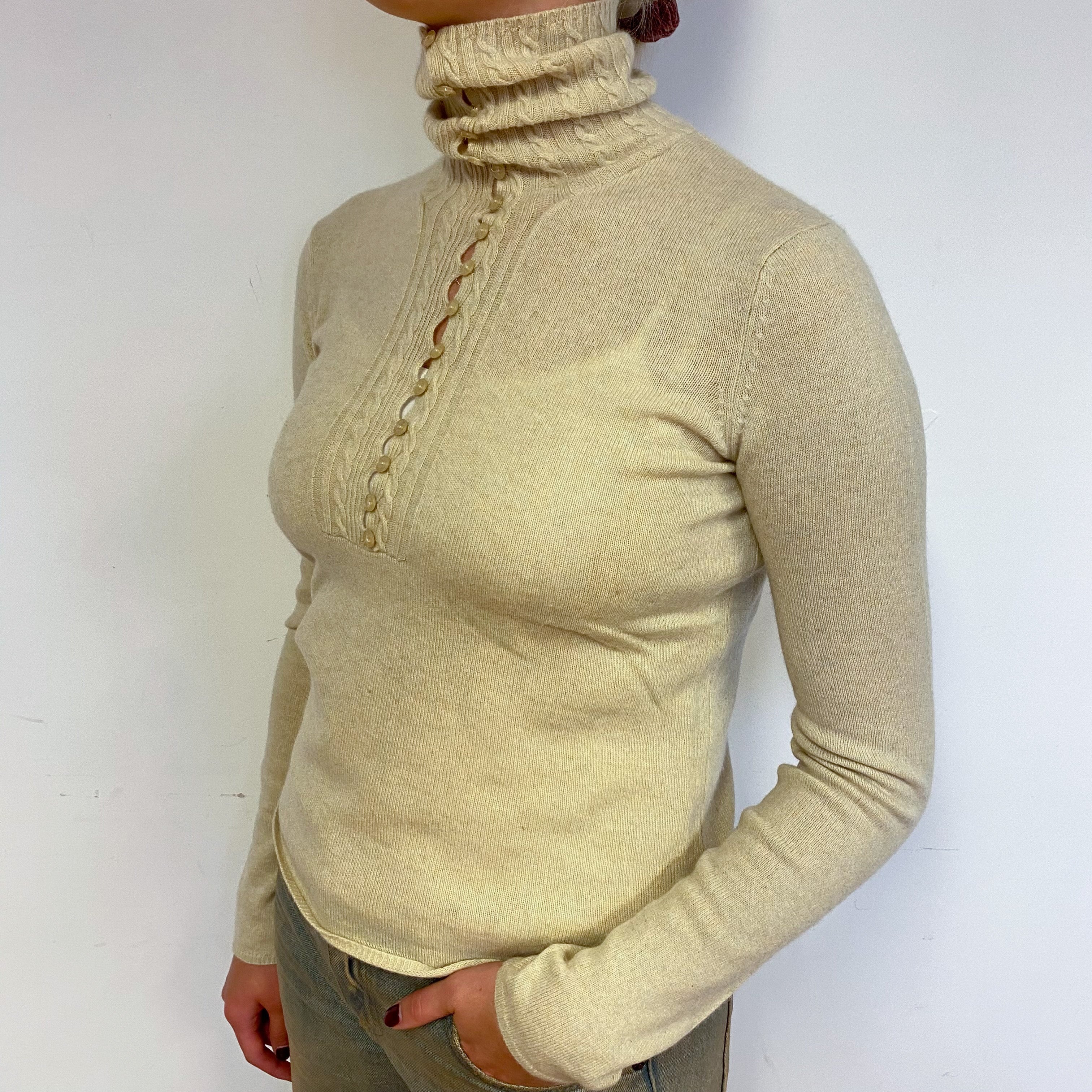 Muted Yellow Cashmere Turtle Neck Jumper Small