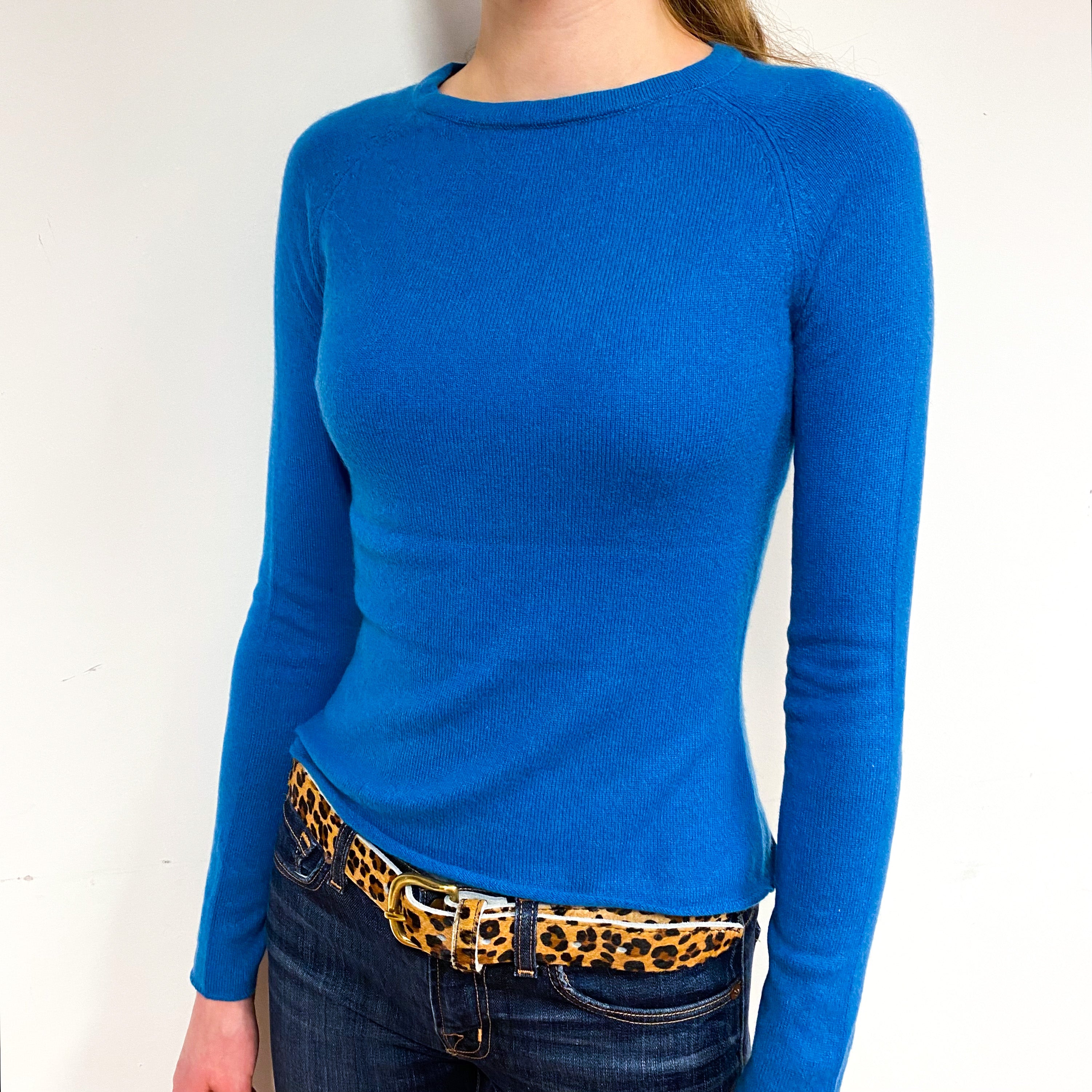 Teal Blue Cashmere Crew Neck Jumper Extra Small