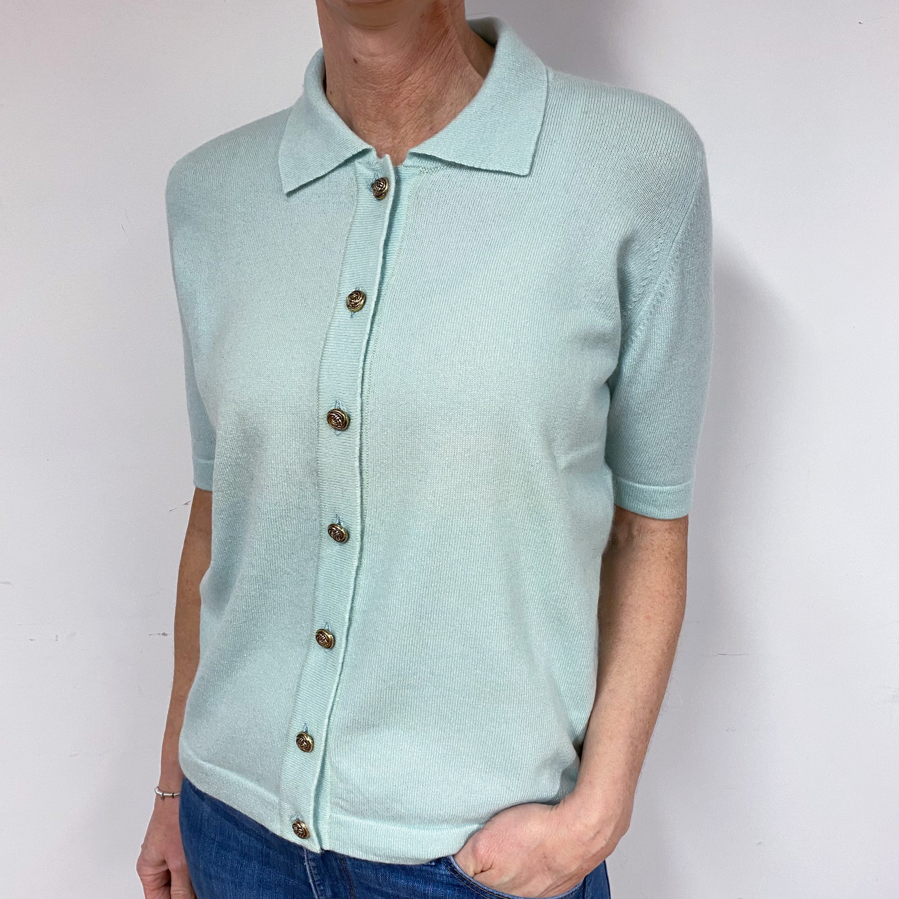 Vintage Mint Green Cashmere Collared Cardigan Medium