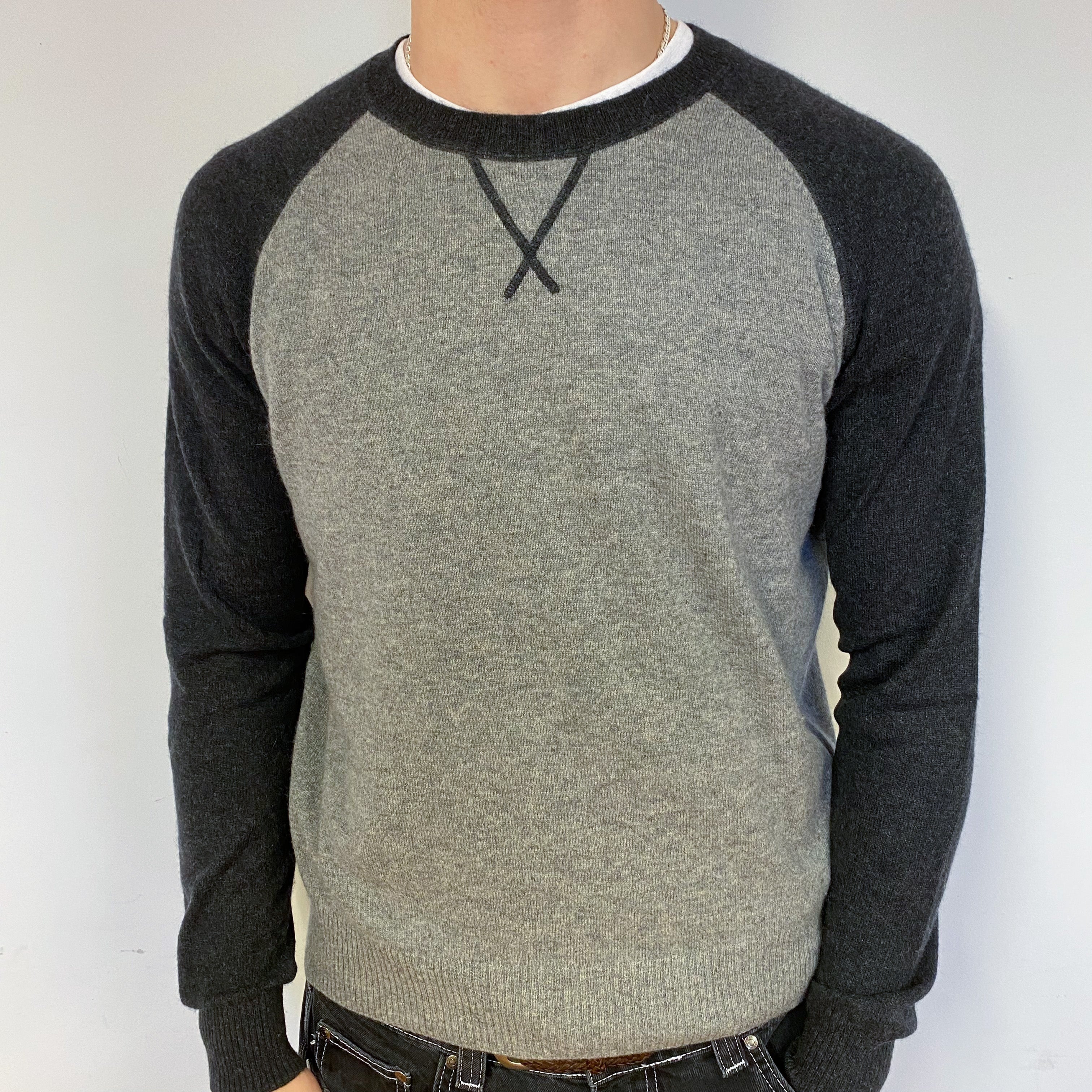 Men's Grey Sweatshirt Style Cashmere Crew Neck Jumper Medium