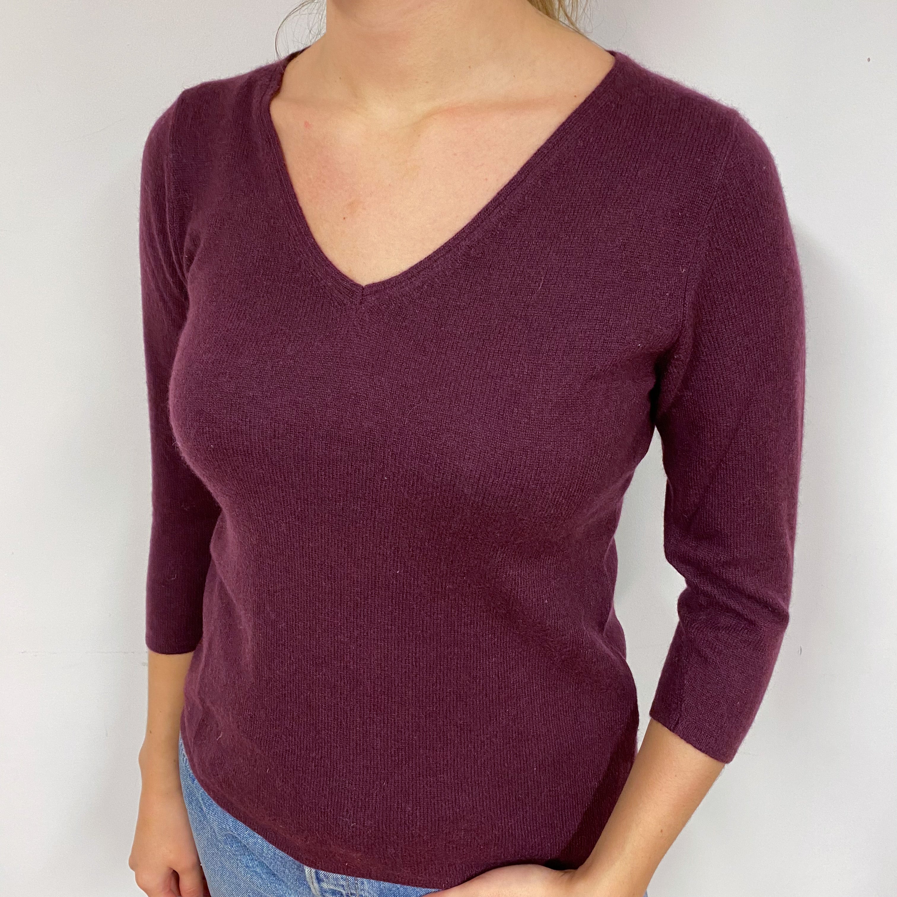 Blueberry Purple Cashmere V-Neck Jumper Small
