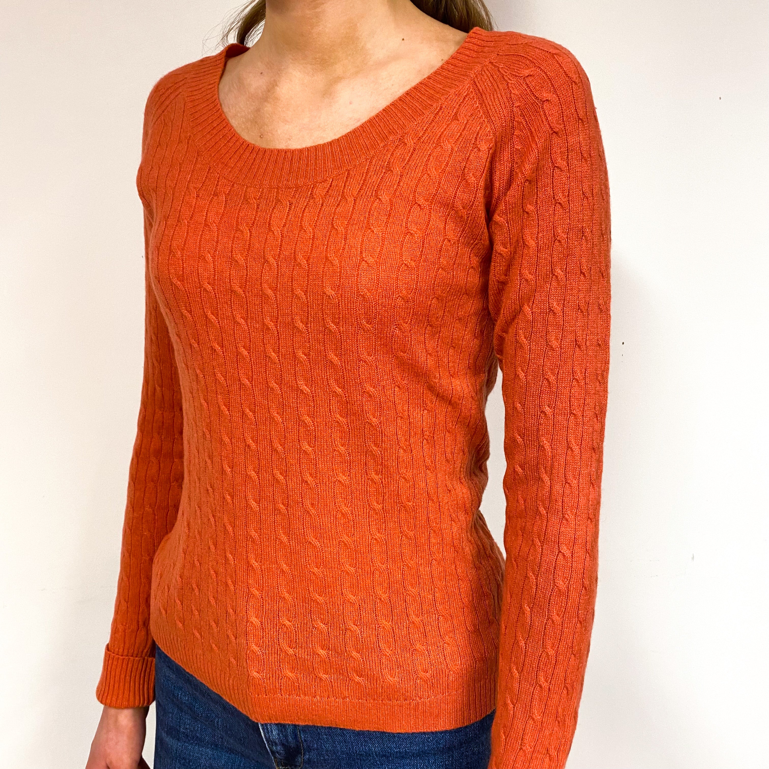 Burnt Orange Cable Cashmere Scoop Neck Jumper Extra Small