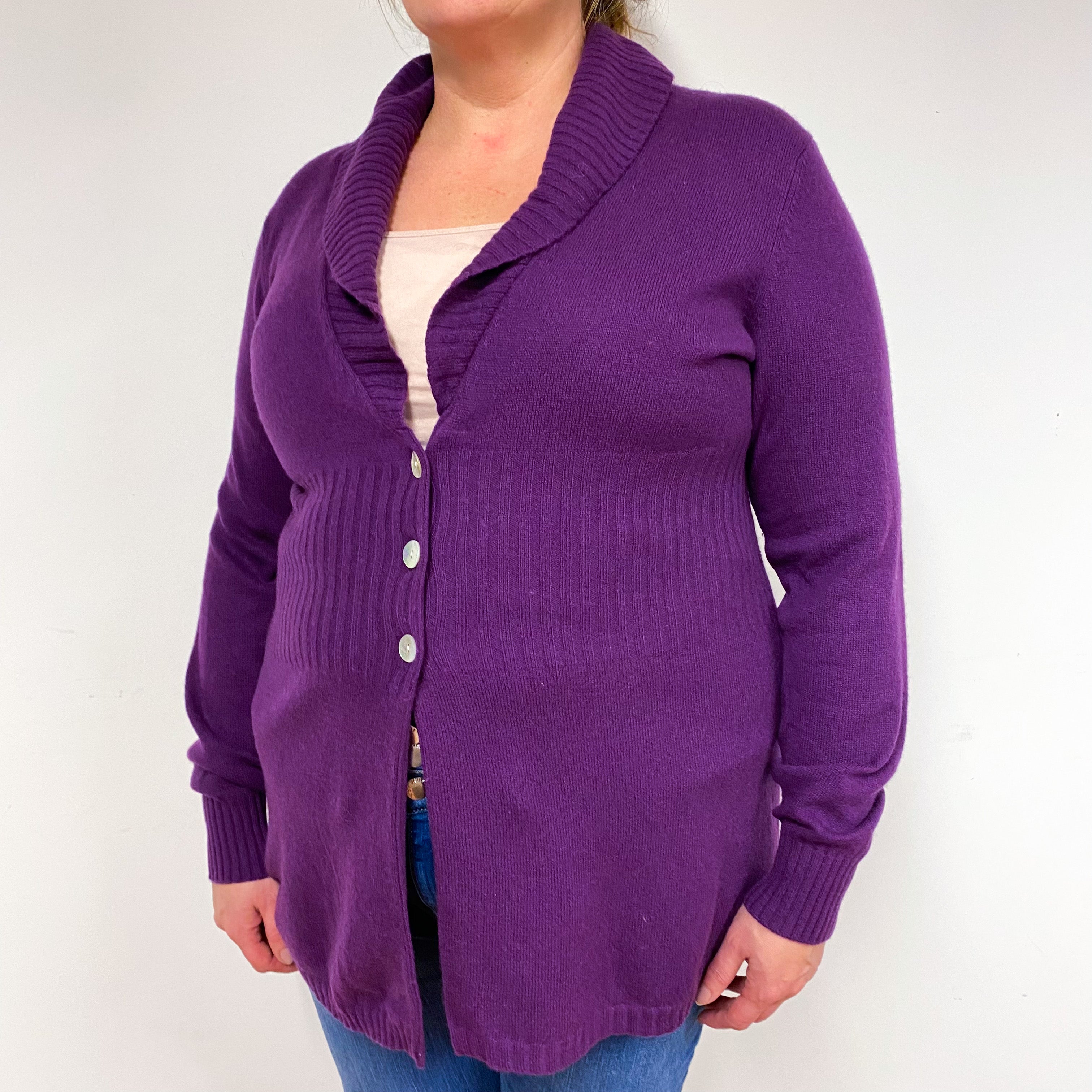 Plum Purple Cashmere Collared Cardigan Extra Large