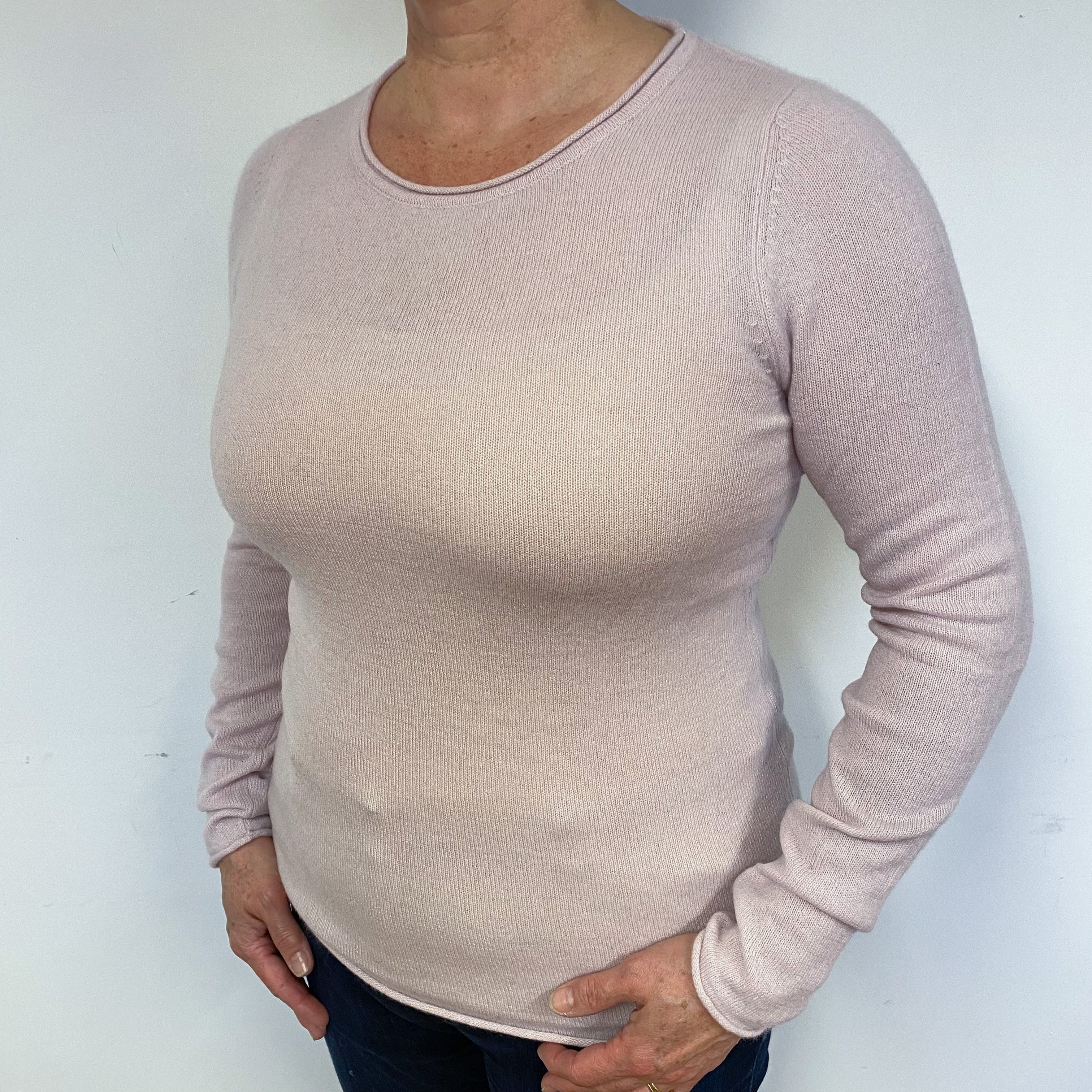 Pale Pink Cashmere Crew Neck Jumper Large